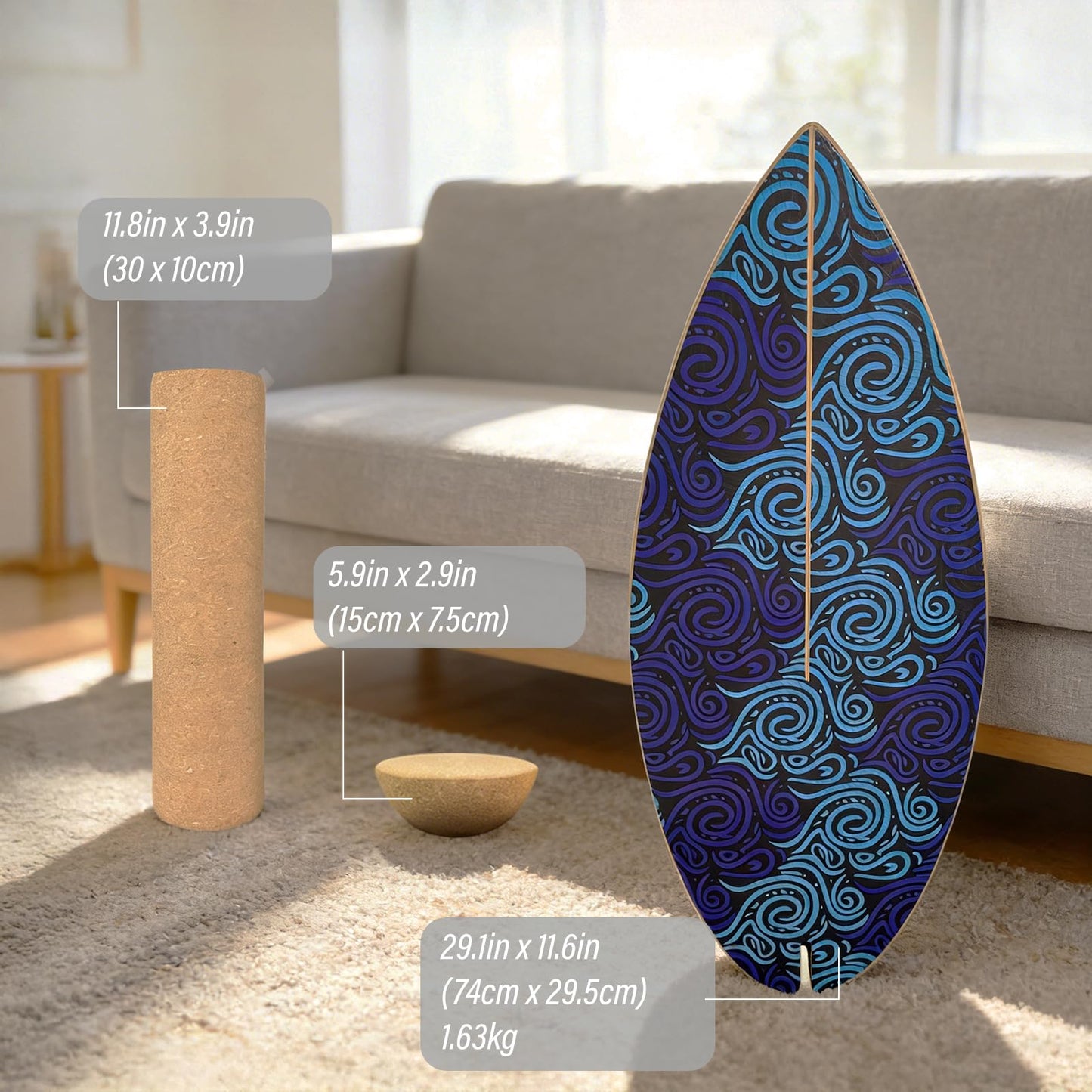BOLUDON 2026 NEW|29" Surf Balance Board for Kids & Adults|MAX. 350lbs Balance Boards with Cork Roller & Half Ball|0.6" Wobble Board Trainer from Beginner to Advanced|Wooden Slack Board