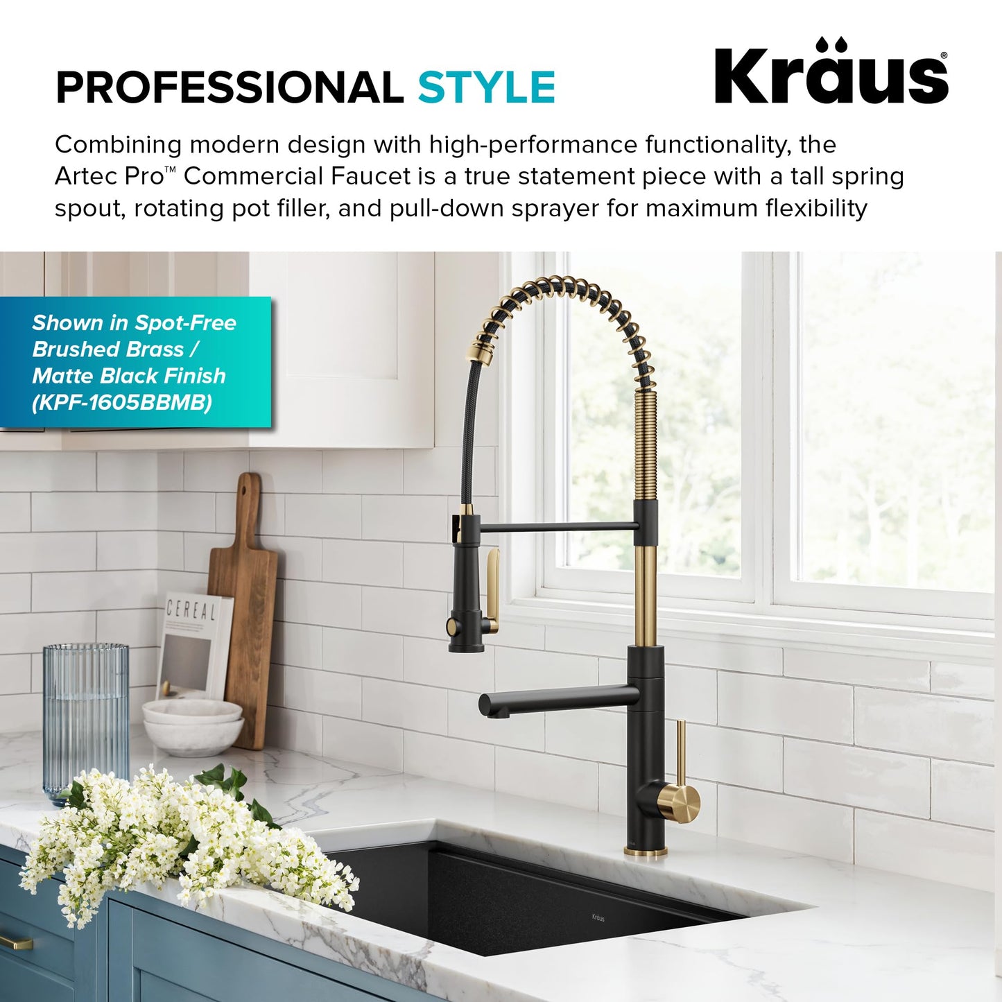 KRAUS Artec Pro Commercial Style 2-Function Single Handle Pull Down Kitchen Faucet with Pot Filler in Spot-Free Stainless Steel, KPF-1605SFS