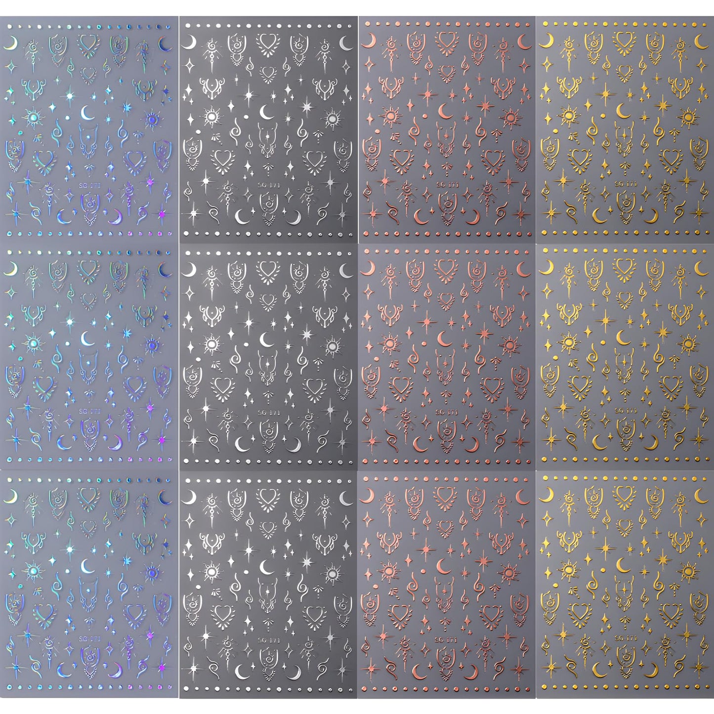 12 Sheets Moon Star Nail Stickers for Nail Art Aurora Silver Gold Nail Art Stickers Decals 3D Self Adhesive Star Nail Decals Aurora Silver Gold Nail Art Design Decoration Accessories for Women