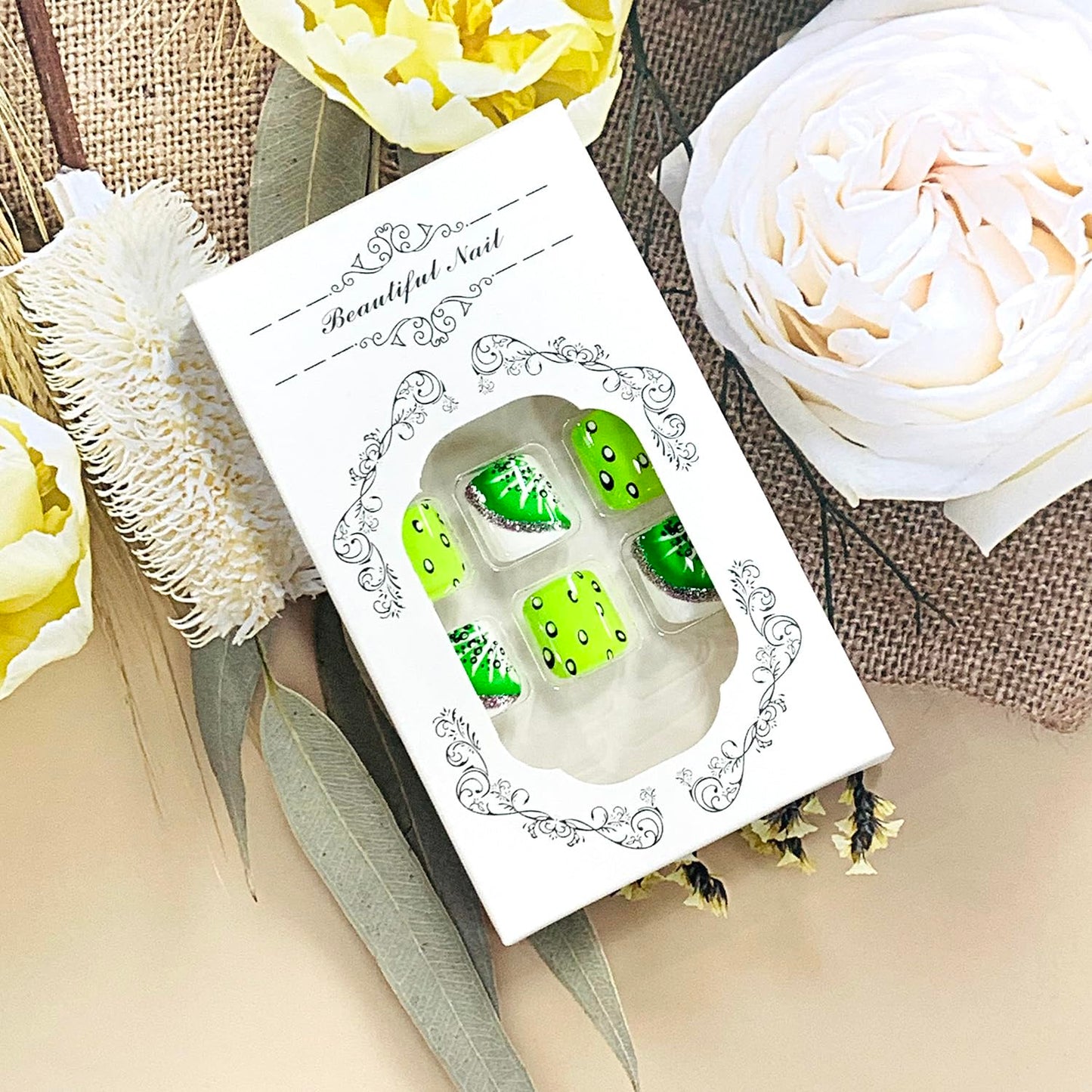 FIEONCIY Press on Toenails with Designs Acrylic Fake Nails for Toe Artificial False Nails with Charms Glue on Toe Nails for Spring Summer Stick on Toenails for Women Girls(JY103)
