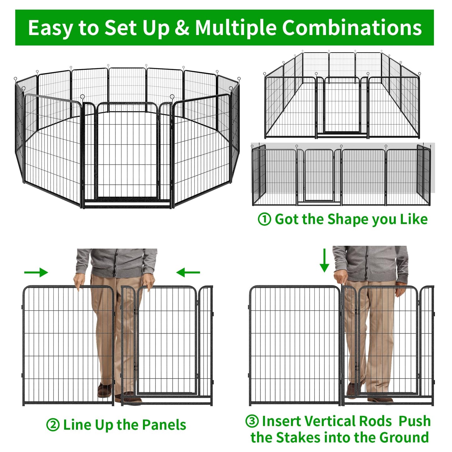 Kfvigoho Dog Playpen Outdoor Extra Wide 12 Piece Panels Heavy Duty Anti-Rust Coating-Strengthened Dog Fence 40" Height with Doors Portable for RV Camping Yard, Total 32FT, 79 Sq.ft, Snowy Black