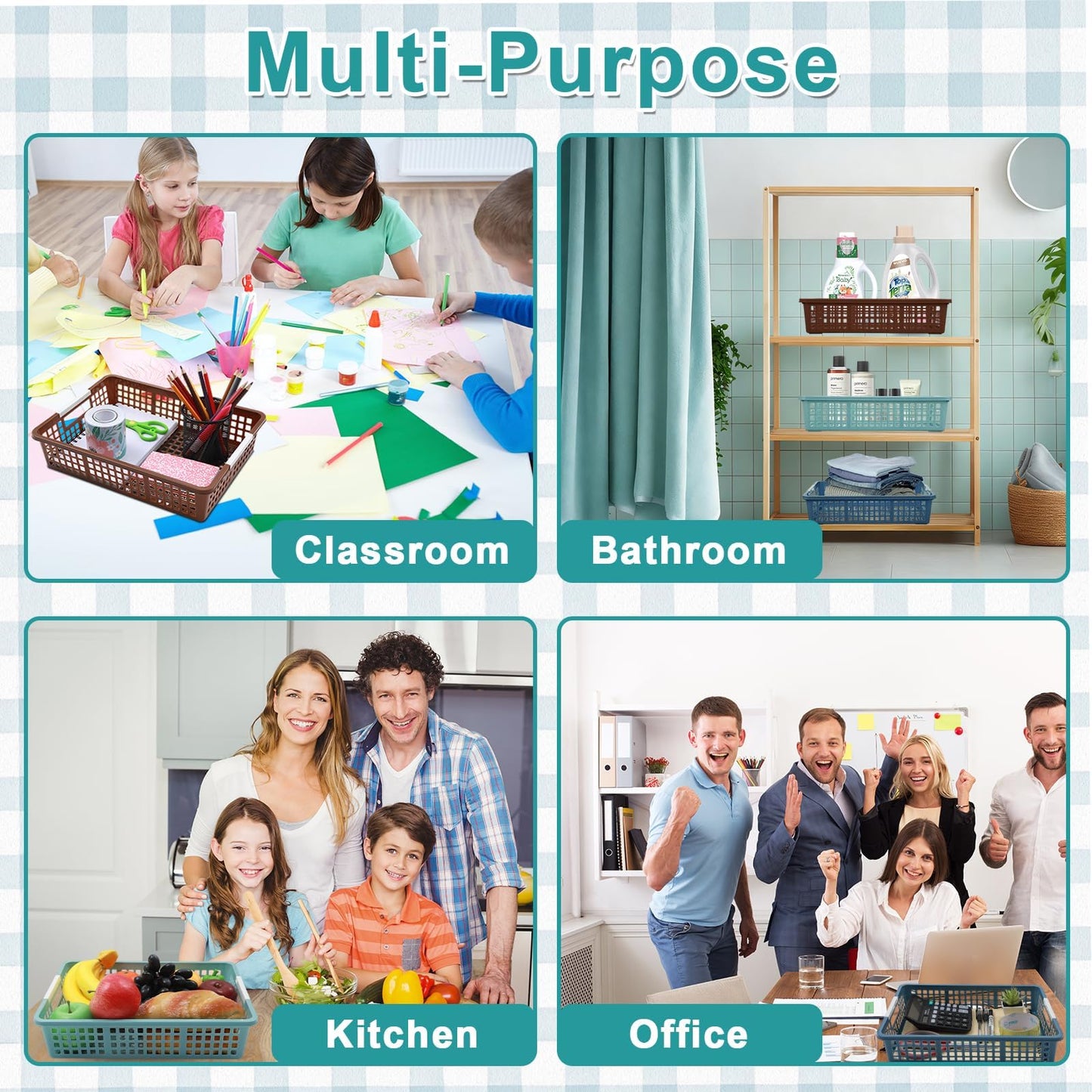gisgfim 6 Pack Plastic Turn in Paper Trays for Classroom Storage Bin Basket Organizers for School Teacher Supplies Classroom Office Home Organization and Storage Tray Holds 4A Paper File (Retro)