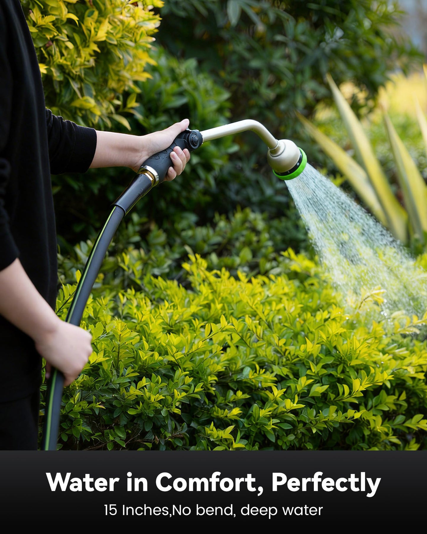 RAINPOINT Watering Wand, 16 Inch Metal Garden Hose Wand with 9 Spray Patterns, Long Hose Sprayer Nozzle For Hanging Baskets, Shrubs,Lawn (Green)