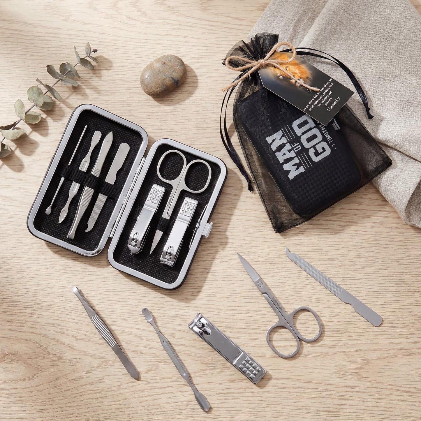 Shinymoon Manicure Sets Stainless Steel Nail Clipper Set with Card Religious Gift(12 Sets,Men of God)