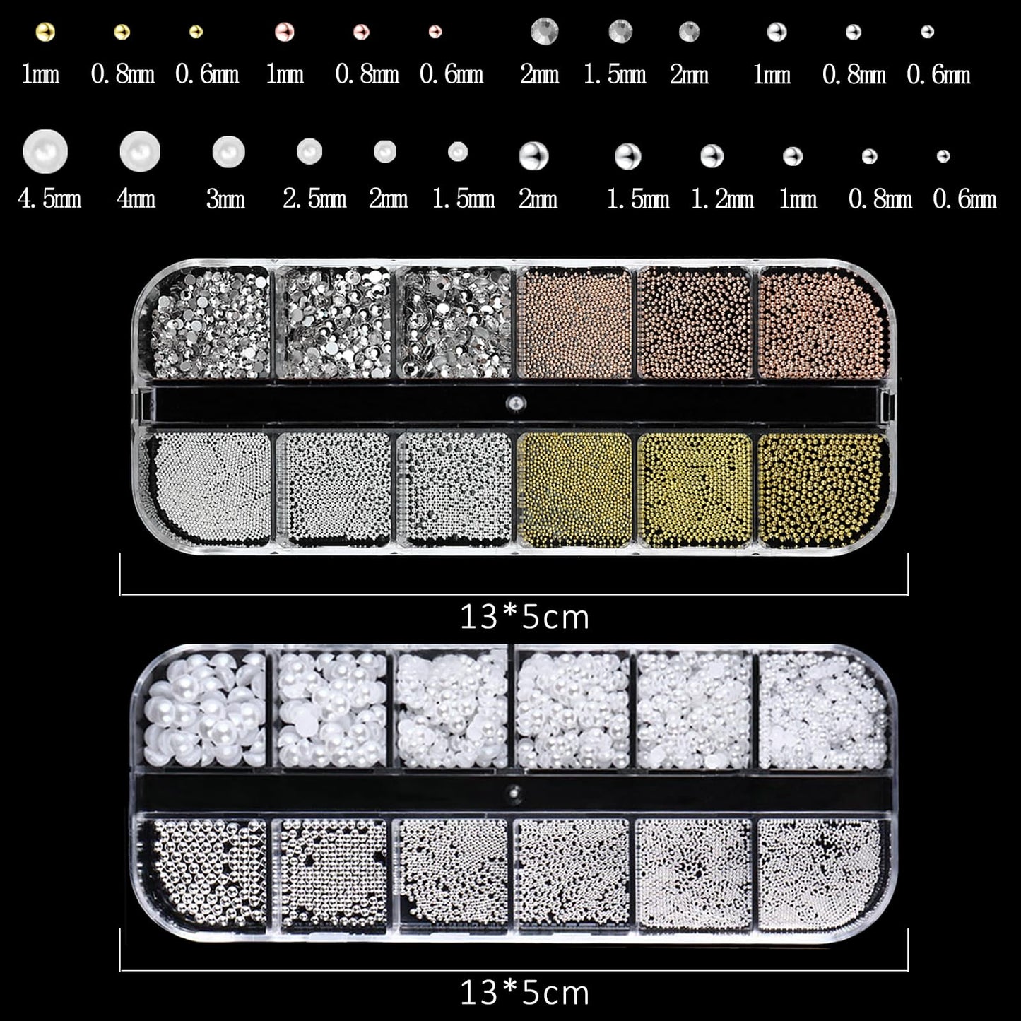 SEMATA White Nail Art Pearls Charms Mixed Size Nail Gems Flatback Nails Rhinestones Pearls Gold Silver Caviar Nails Beads Art Accessories Decoration Design for Women