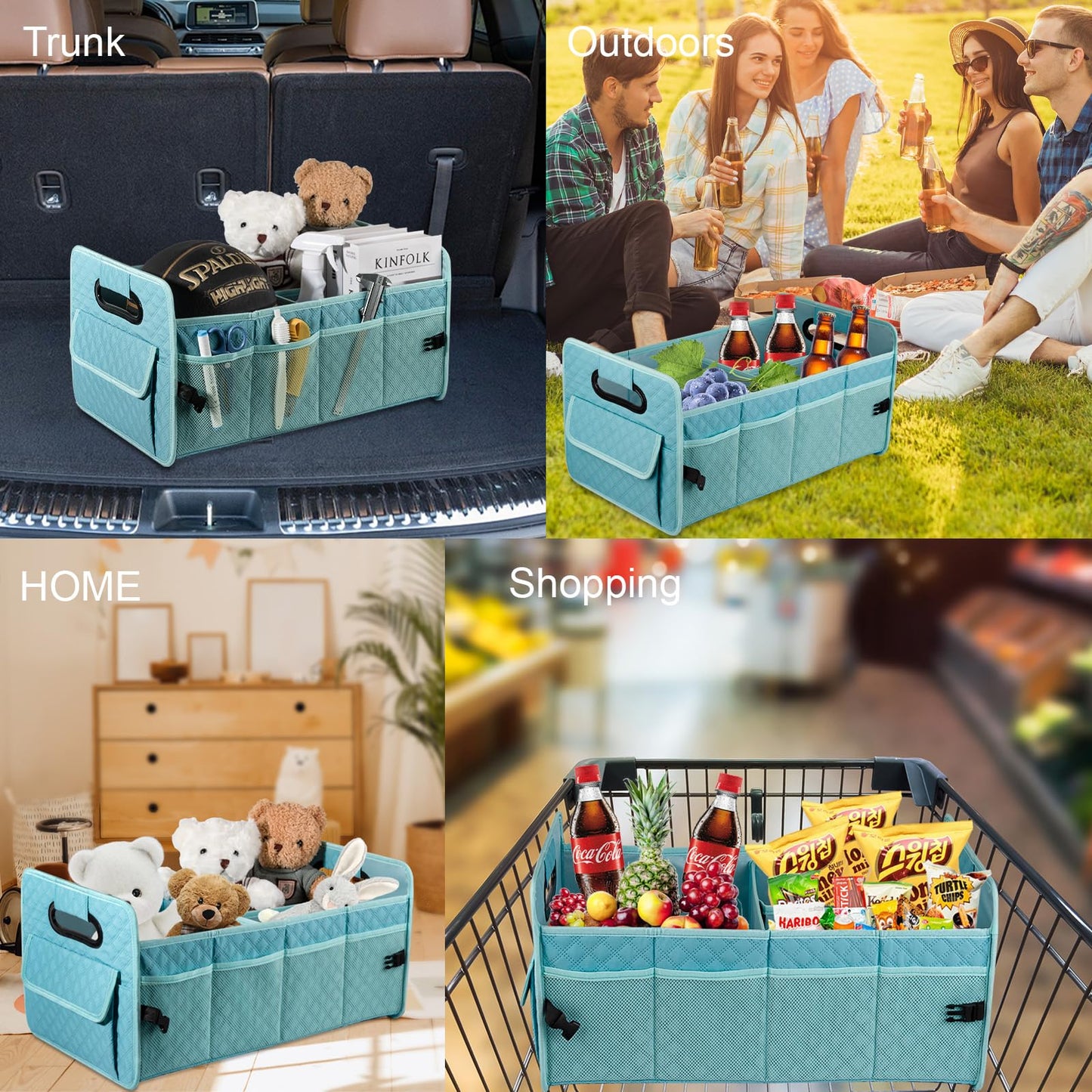 JiatuA Car Trunk Organizers and Storage for SUV, Collapsible Multi Compartment Container Box Adjustable Car Accessories for Women Men, Lake Blue