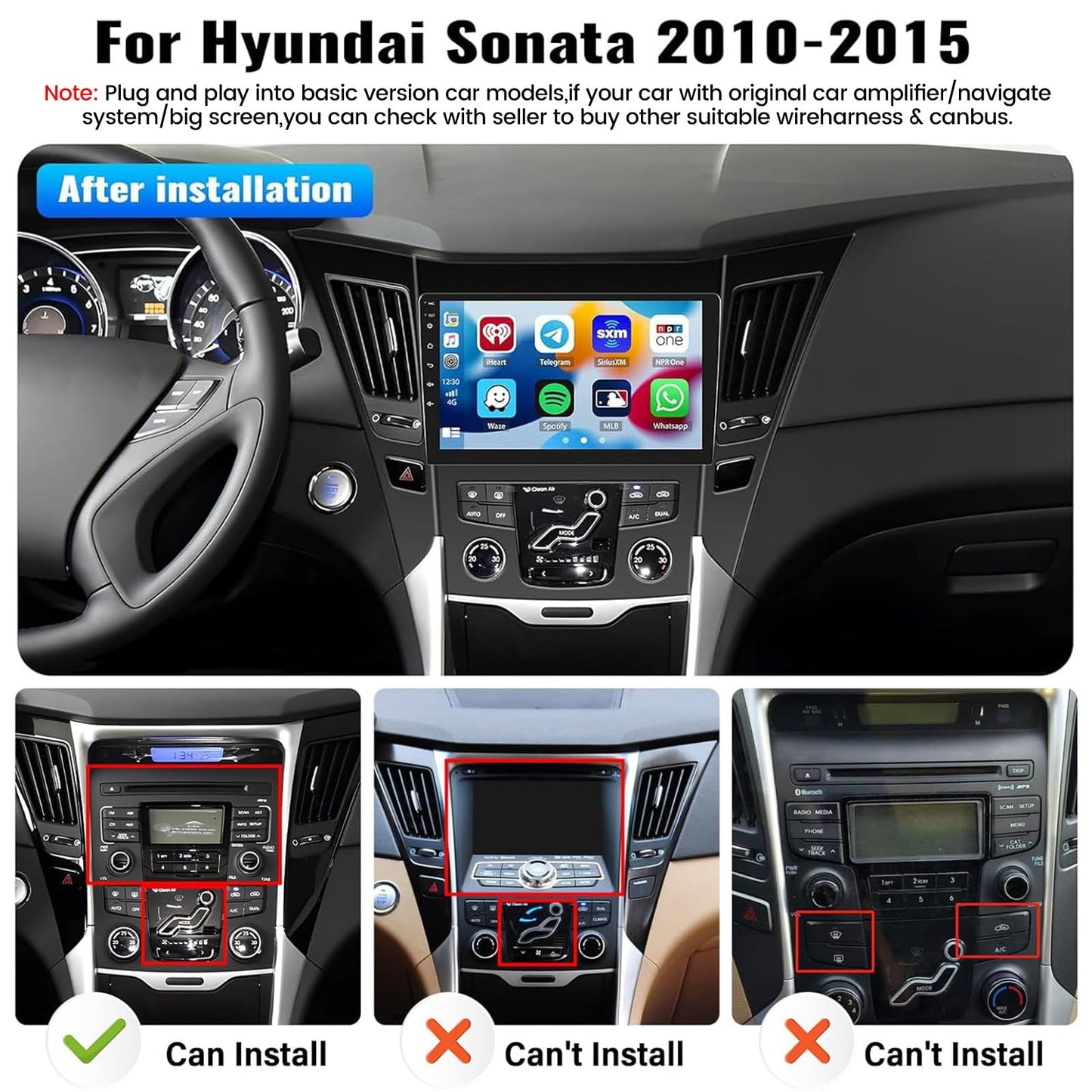 2G+64G for Hyundai Sonata 2010-2015 Radio Android 13 Car Stereo Wireless Apple CarPlay Android Auto Mirror Link GPS 9” HD Touchscreen Bluetooth Car Radio FM/WiFi+Backup Camera Mic Camera&Mic