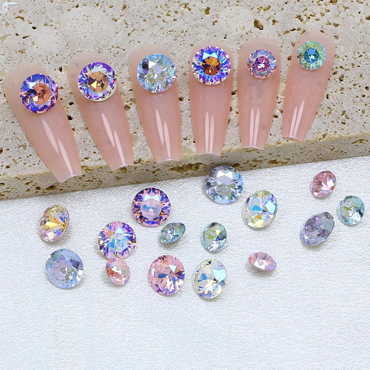 DONGZHOU 45Pcs Rhinestone for Nails,3D Nail Art Rhinestone Round Big Nail Crystals Shiny Nail Diamonds Nail Charms and Gems for Manicure Decoration DIY Crafts