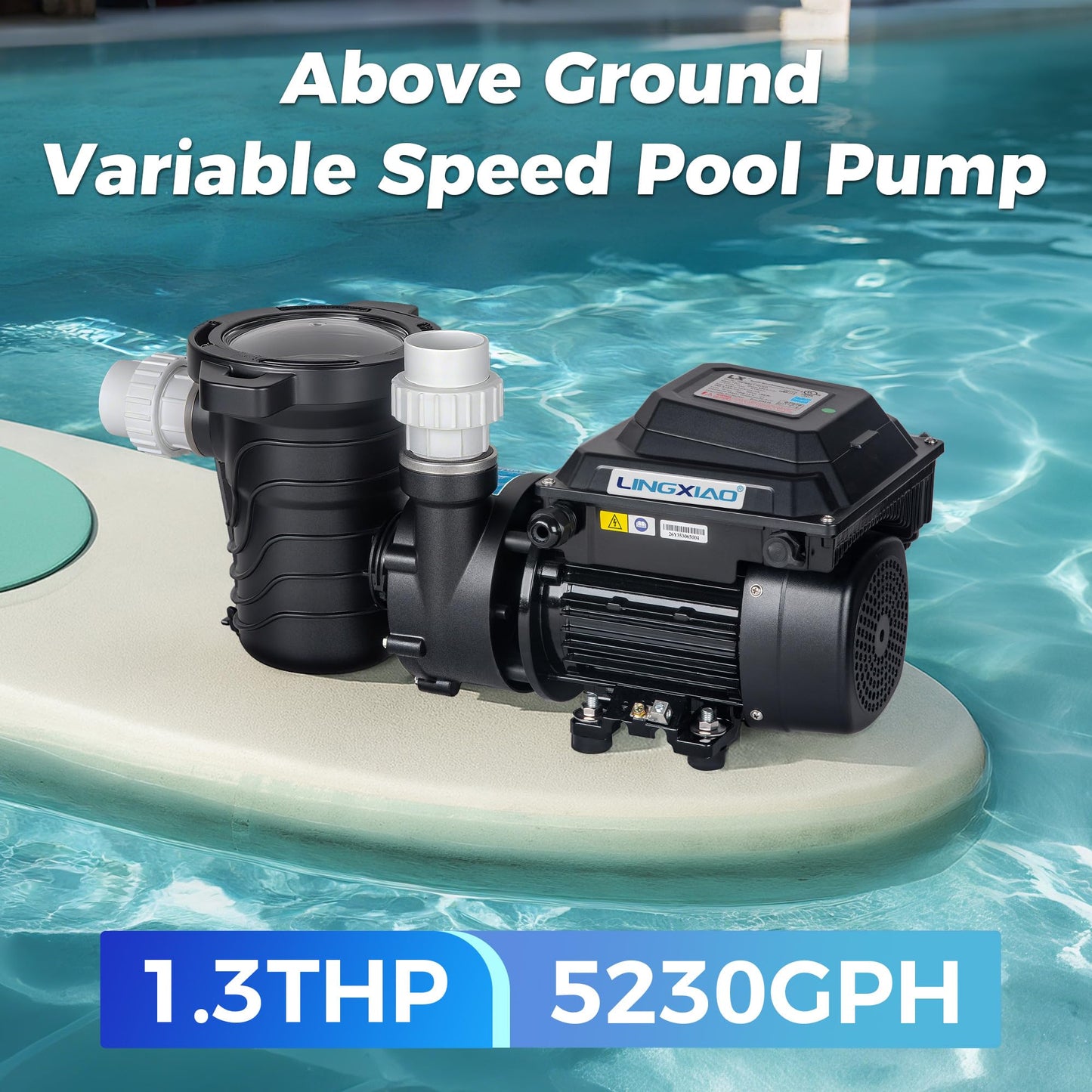 LINGXIAO Above Ground Variable Speed Pool Pum 1HP, 115V Energy Star Above Ground Pool Pump with Filter Basket, 5230GPH, Low-Noise, Energy Saving
