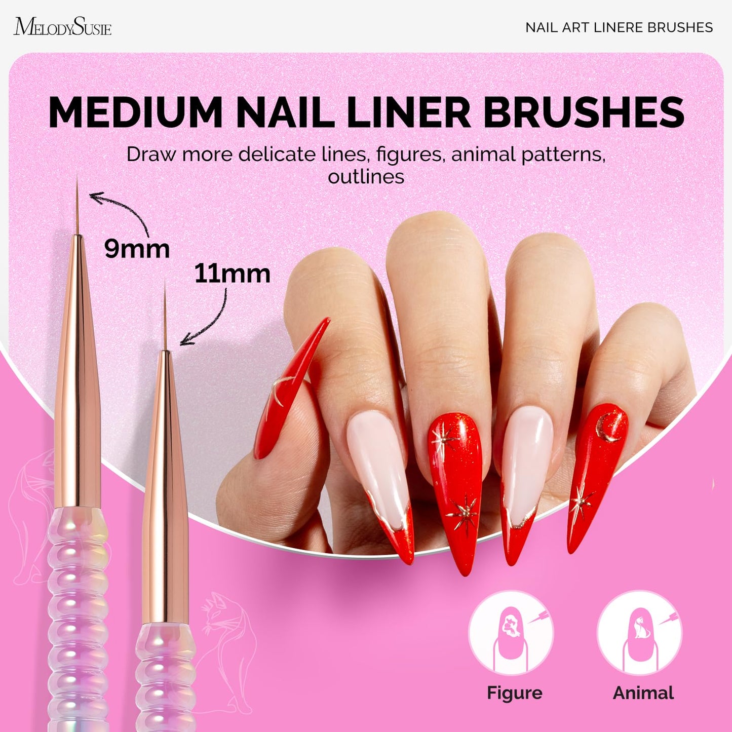 MelodySusie 5Pcs Nail Art Liner Brushes with Nail Brush Holder and Nail File Kit