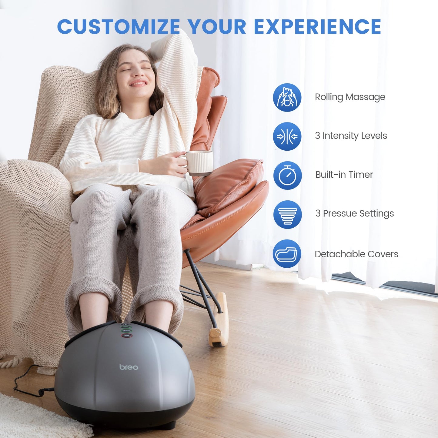Breo Foot Massager with Heat, Deep Tissue Kneading, Shiatsu Massage Machine for Relax, Relieve Foot Pain, Plantar Fasciitis, Fits Feet Up to Men Size 14, Mother's Day Gift