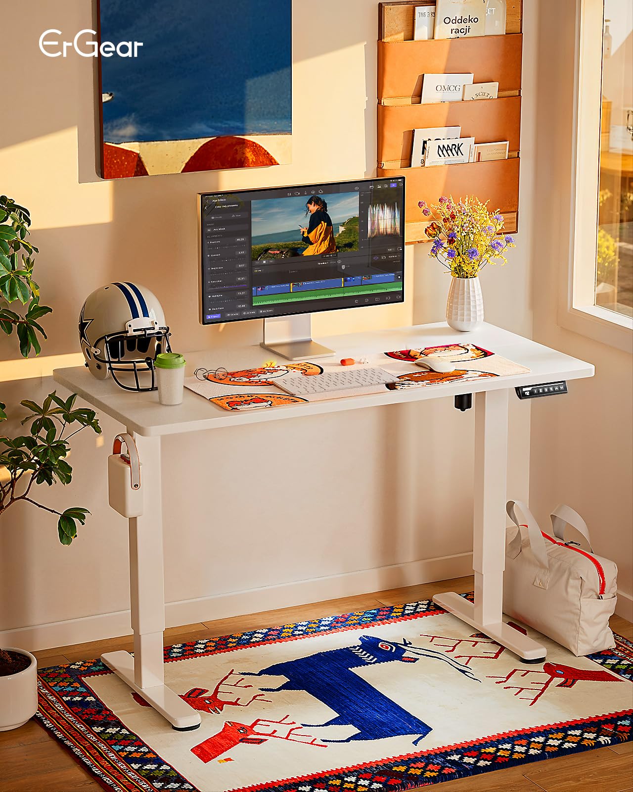 ErGear Height Adjustable Electric Standing Desk, 48 x 24 Inches Sit Stand up Desk, Memory Computer Home Office Desk with Two-Piece Desktop (White)