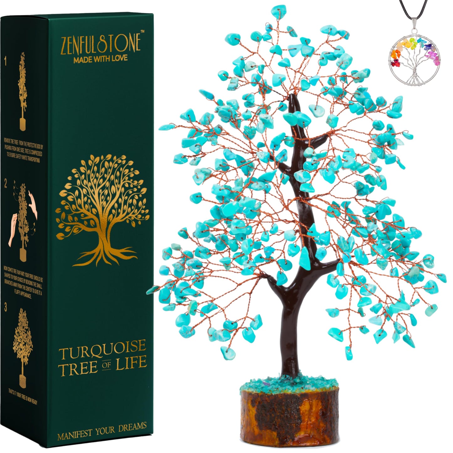 Turquoise Tree for Living Space - Well-Being Home & Office Décor | Handmade Bonsai for Protection, Healing & Communication as Symbol of Truth for Mom & Dad