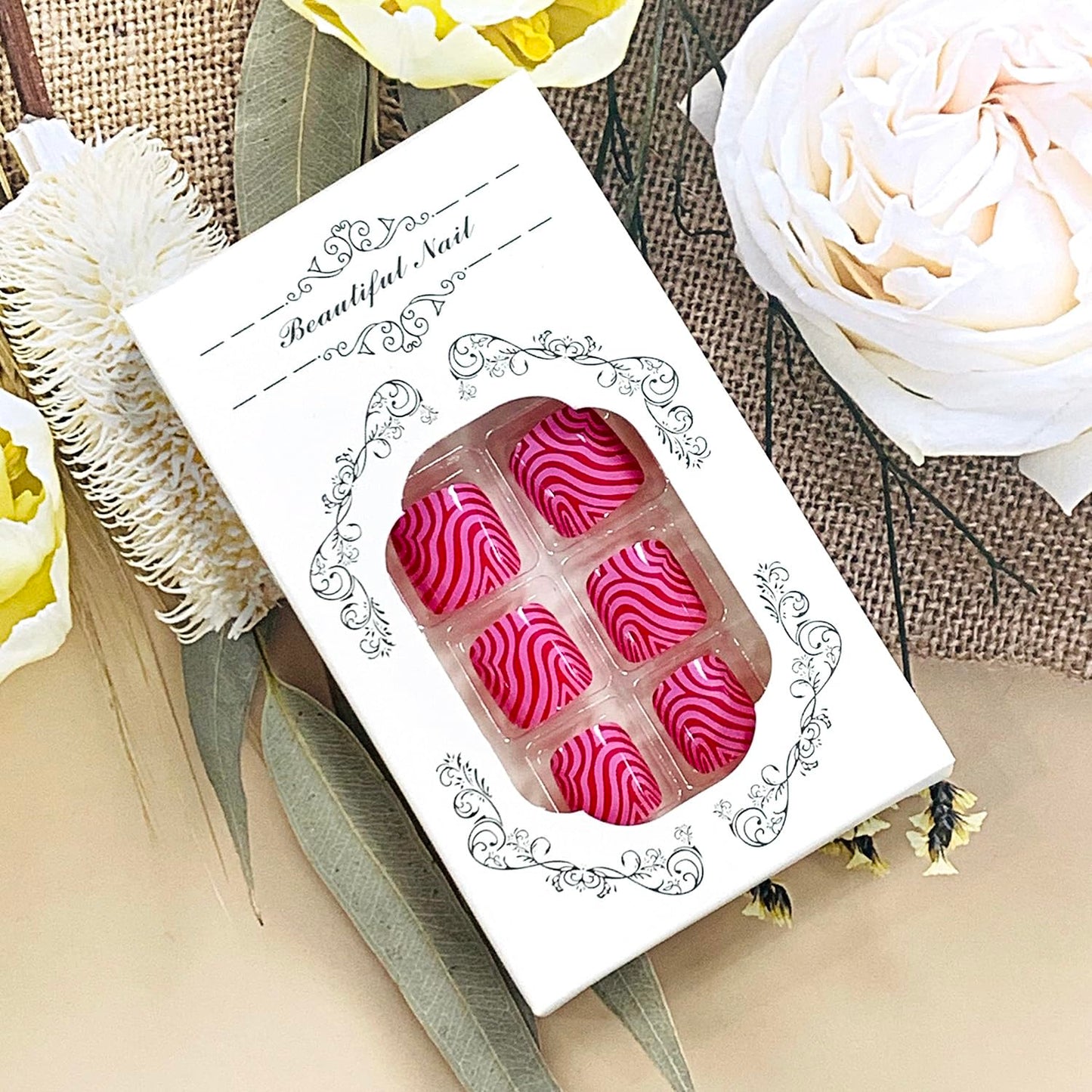 FIEONCIY Press on Toenails with Designs Acrylic Fake Nails for Toe Artificial False Nails with Charms Glue on Toe Nails for Spring Summer Stick on Toenails for Women Girls(XZ9707)