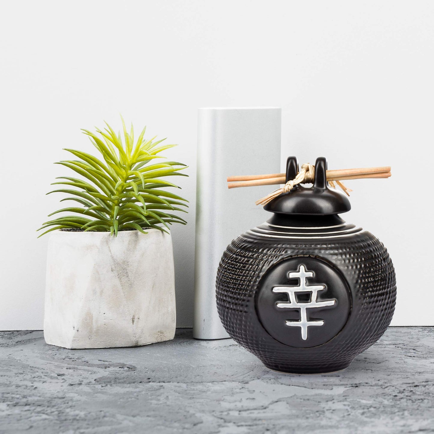 Live Whale Zen Decor Law of Attraction Asian Inspired Wishing Pot, Inspirational Gifts, Gratitude Jar with Scroll, Ceramic Jar with Lid for Daily Affirmations and Blessings, Black 3.5x3.5x4ā