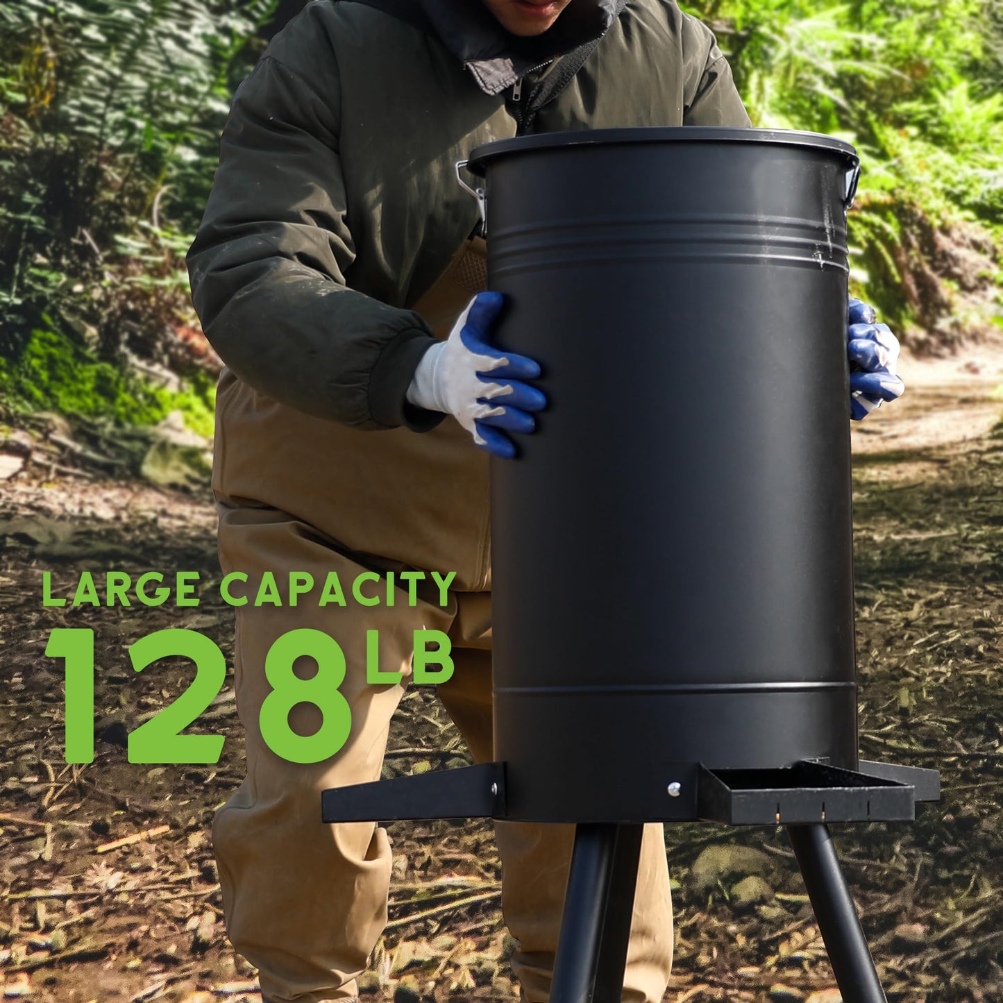 Solution4Patio 50-75 LB Large Metal Hunting Game Feeder, Heavy Duty Free Standing Deer Feeder, Portable Gravity Deer Feeder Automatic Dispenser, Weather-Proof (Black)