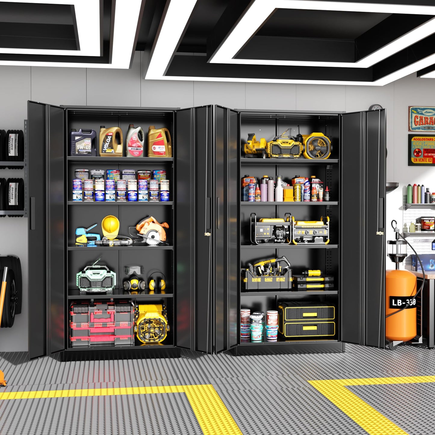 Greenvelly Metal Storage Cabinet with Lock, 72” Black Garage Storage Cabinet with Doors and Shelves, Tall Lockable File &Tool Cabinet for Home Office, Metal Classroom Cabinet Basement