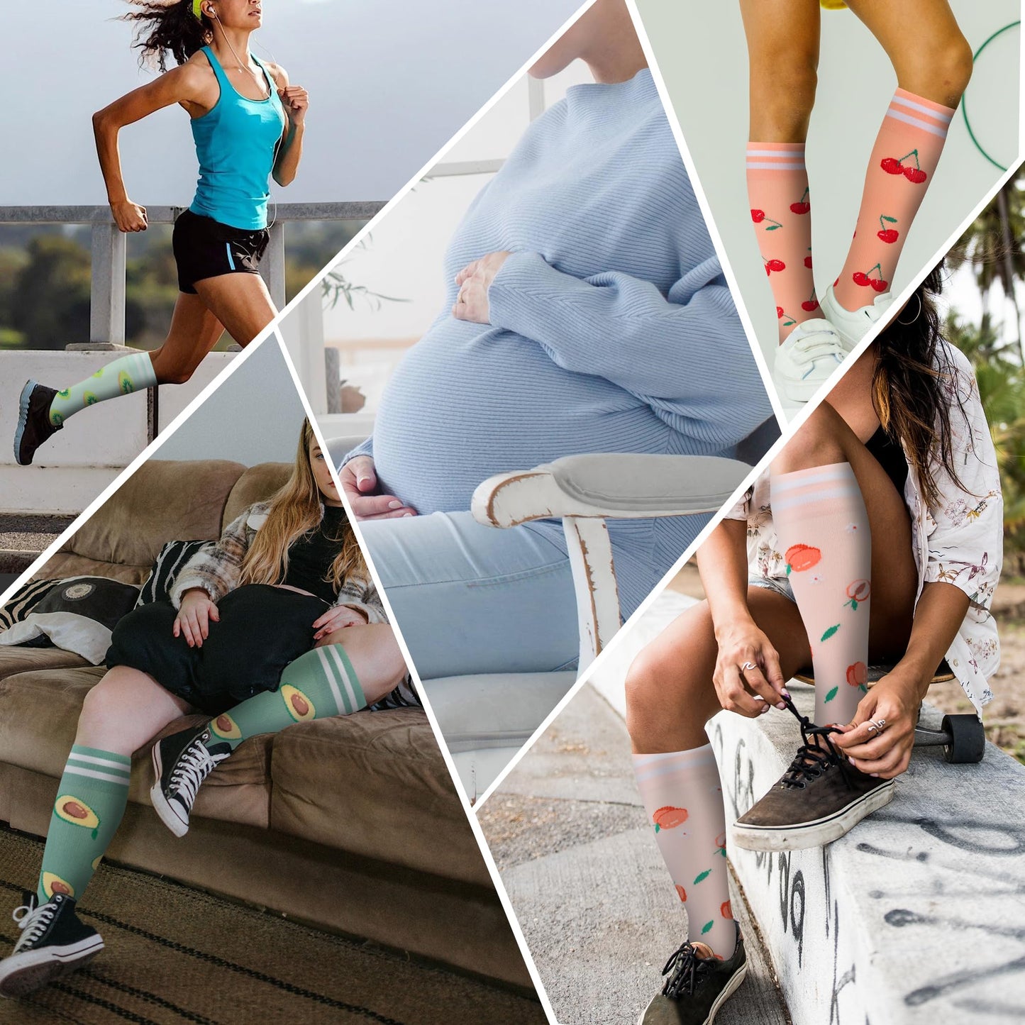 fenglaoda Compression Socks for Women Men Support Circulation 6 Pairs Socks For Nurse, Travel, Flight