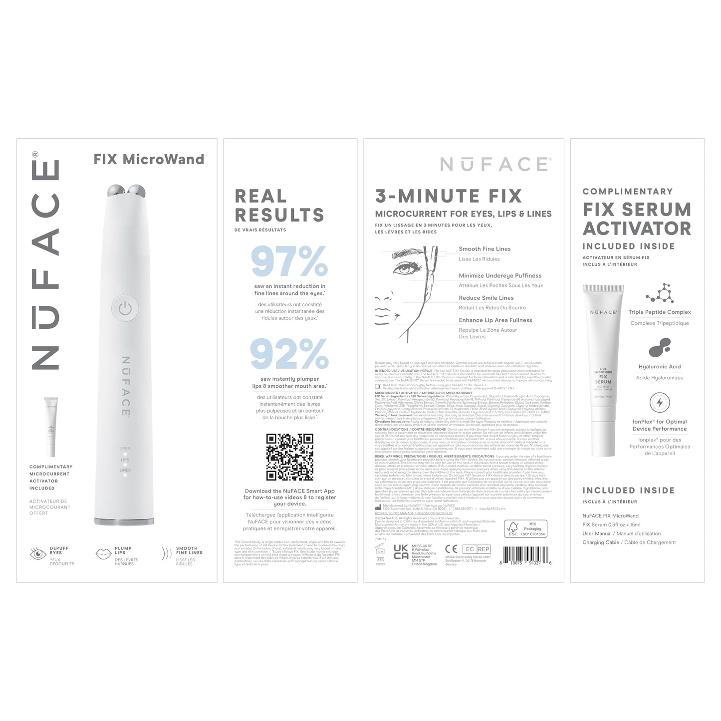NuFACE FIX MicroWand Microcurrent Facial Device, FDA Cleared - Eyes, Lips & Lines Treatment with Serum Activator - Lip Plumper, Eye Depuffing Wand, Wrinkle & Smile Line Reducer, 3 On-The-Go Modes