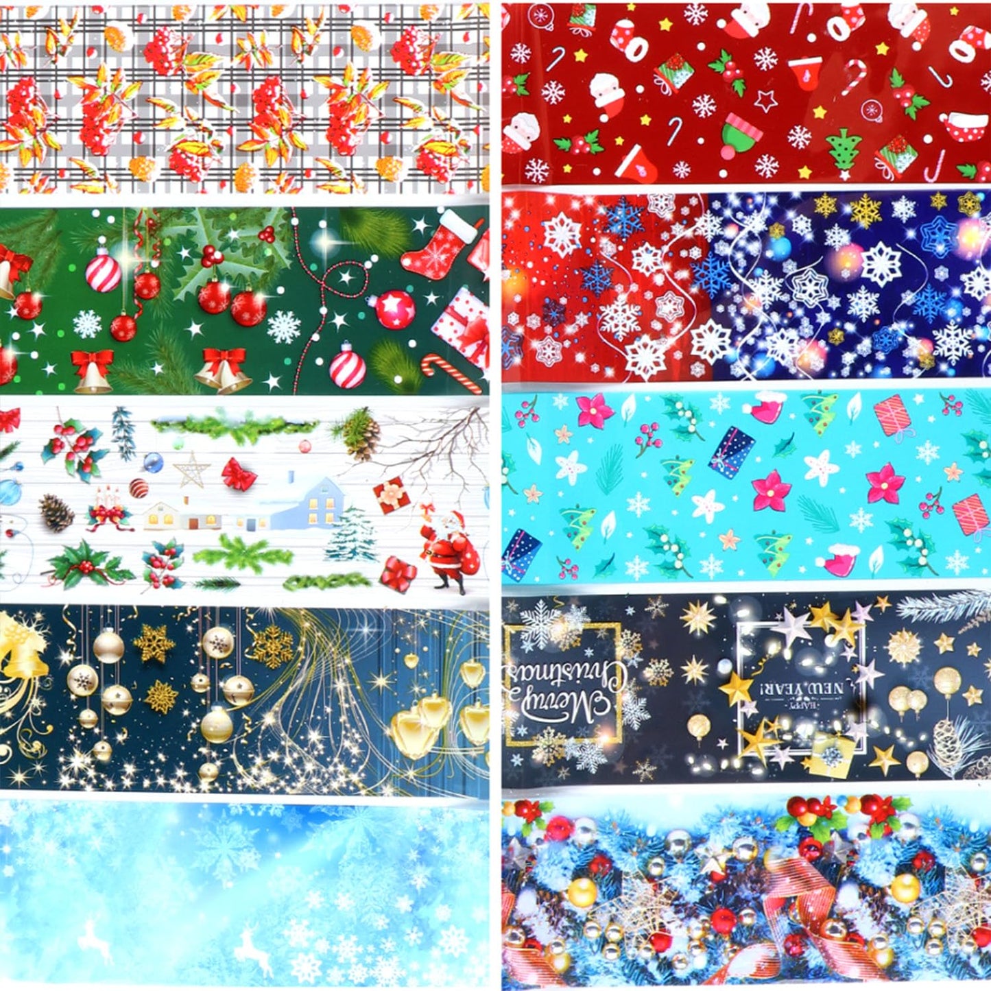 Christmas Nail Foil Transfer Stickers 10 Sheets Xmas Nail Art Stickers Decals Winter Santa Claus Snowflake Bells Nail Decals Supplies for Women Christmas Manicure Nail Film Decorations