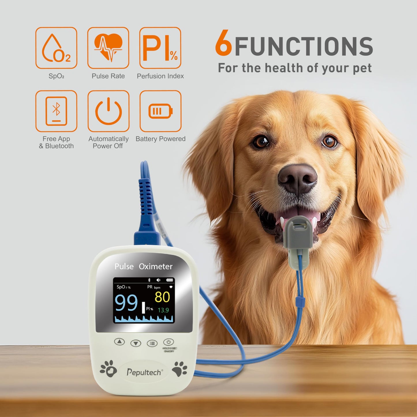 Free App Data Storage Veterinary Handheld AM1000A-Vet Blood Oxygen Saturation and Pulse Rate Tongue Probe Pets with Bluetooth