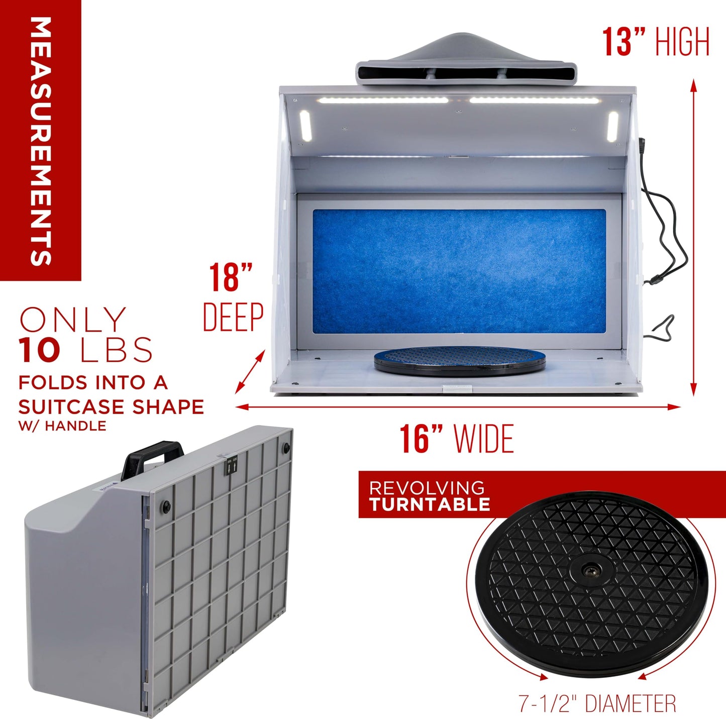 Master Airbrush Portable Airbrush Spray Booth Kit with Dual Exhaust Fans, 4 LED Lights, Turntable & Extension Hose, 16"x18"x13" Hobby Airbrush Booth for Painting, Models, Arts, Crafts, Cakes