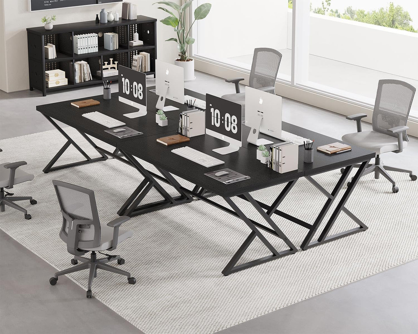LVB Black Desk, Modern Gaming Writing Computer Desk for Home Office, Metal Wood Study Work PC Computer Table for Bedroom, Industrial Executive Student Workstation Desk, 47 Inch, Black Oak