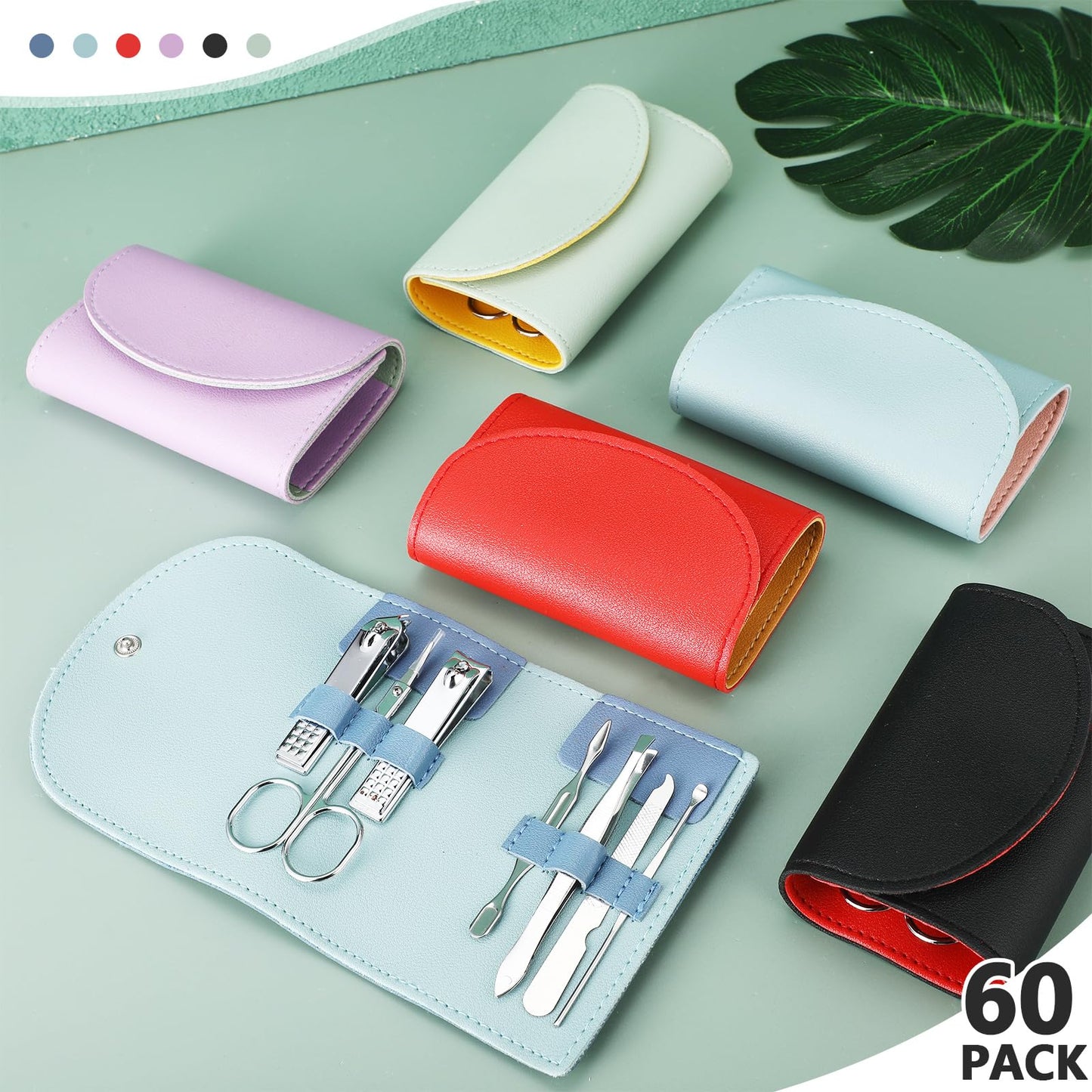 Leriton 60 Sets Travel Manicure Set Professional Nail Set 7 in 1 Stainless Steel Manicure Kit Grooming Kits Nail Care Tools with Care Tools Beauty Scissors Tweezers Gift for Mothers Day(Bright Color)