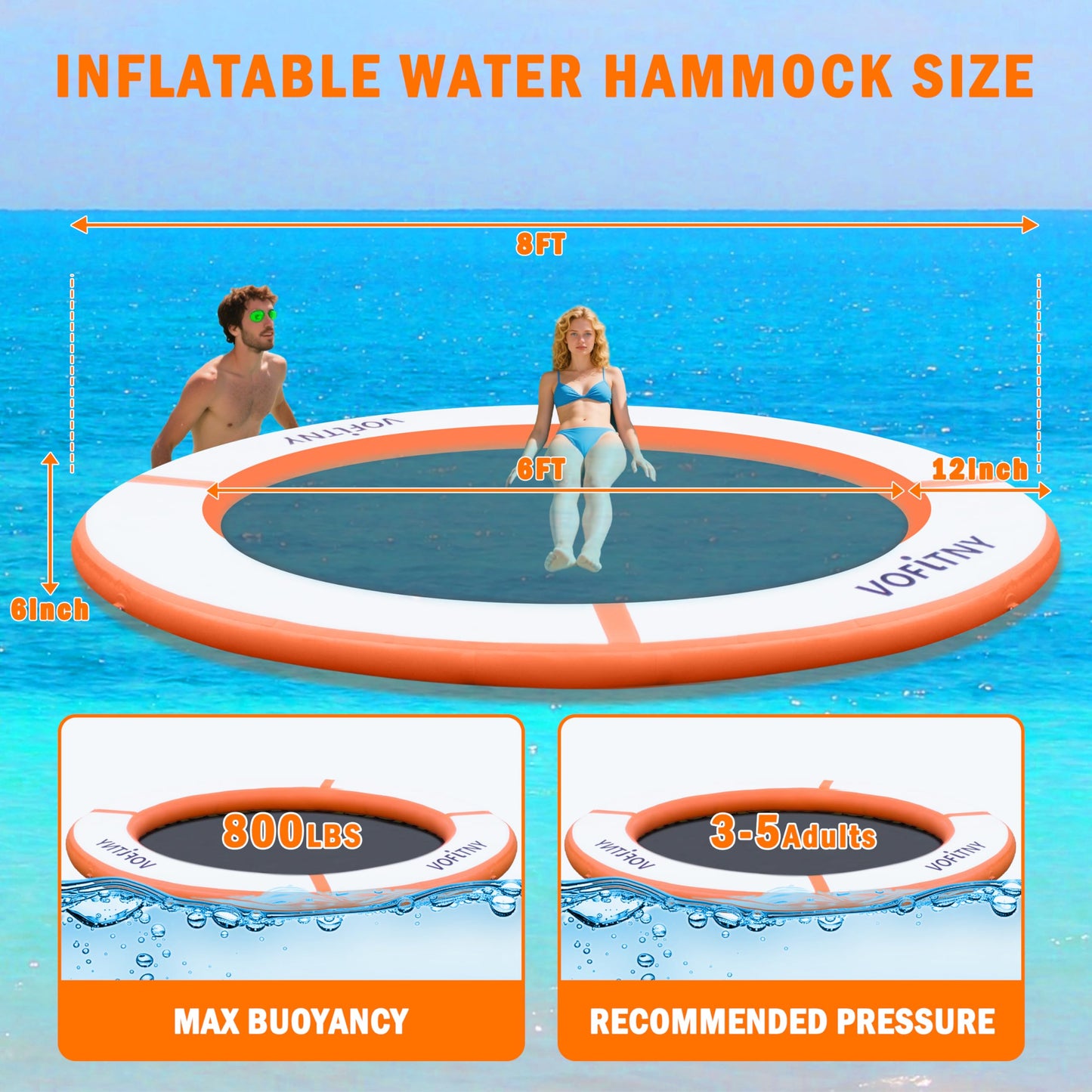 VOFiTNY Inflatable Water Hammock, Heavy Duty River Floats Lake Raft for Adults, Round Floating Ring Lounger Float Island Platform Pad Mat for Lake Pool Beach Ocean