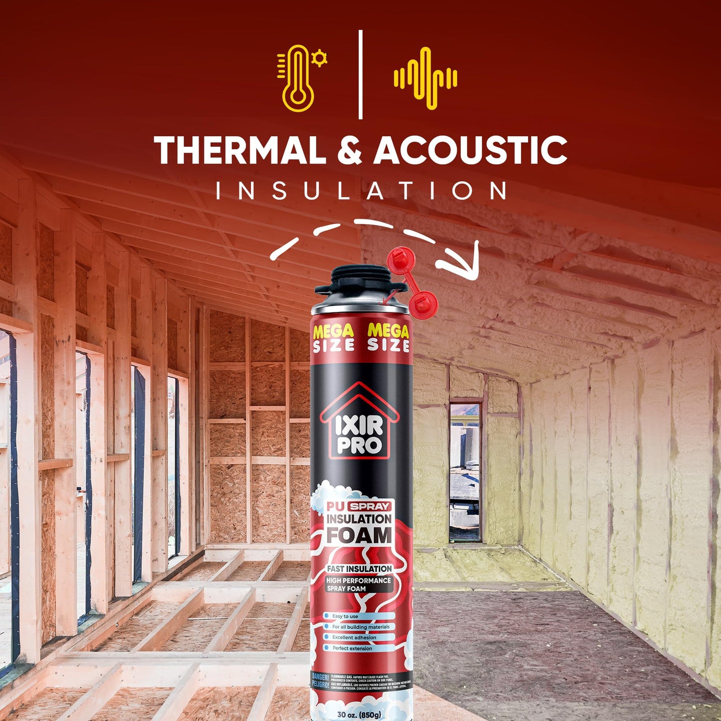 Spray Foam Insulation Can (18 x 30 oz) Expanding Sealant, Mega Size Closed Cell Spray Foam Insulation, High Density, Walls Ceiling Windows Doors