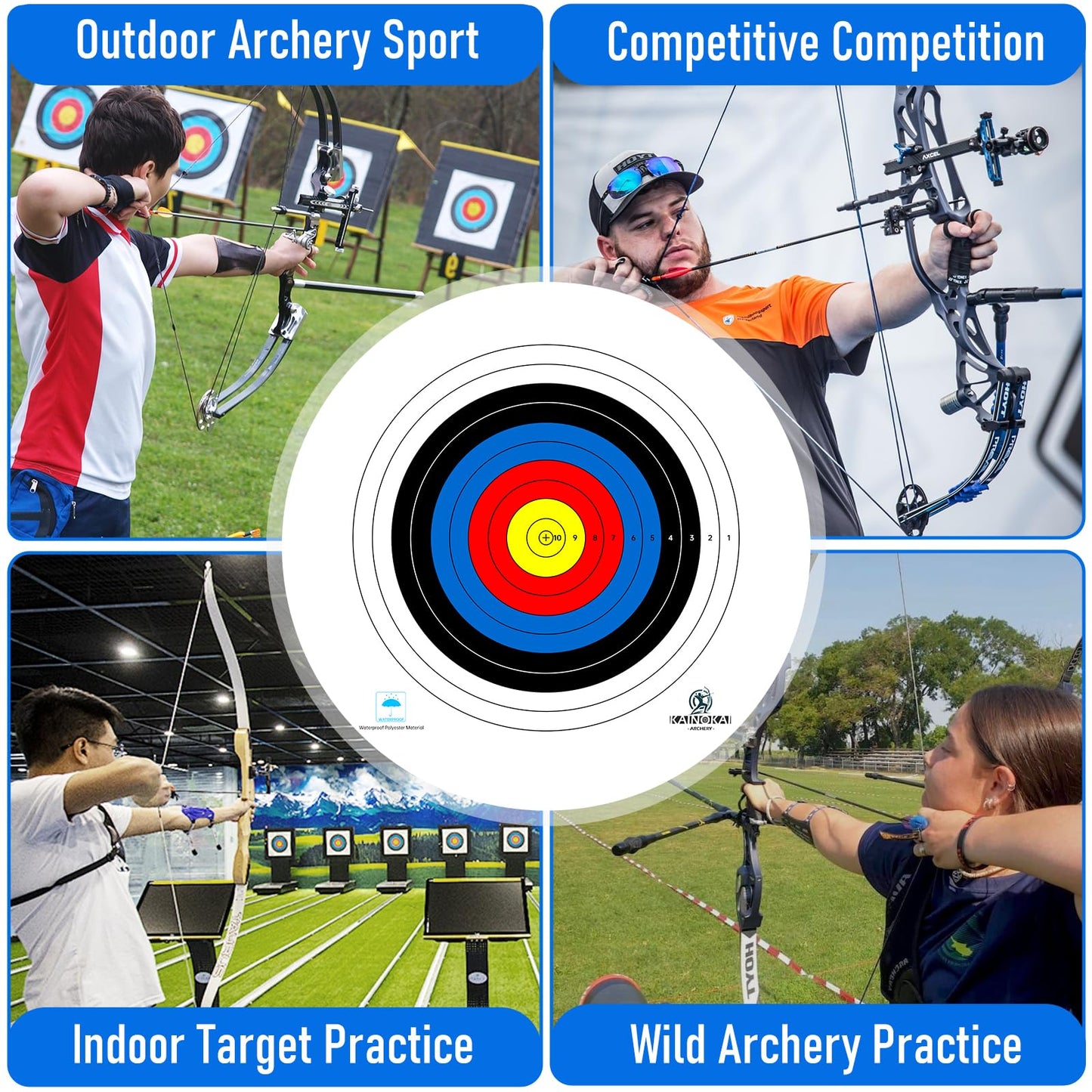 KAINOKAI Competitive Archery Targets Paper Compound Bow Target Paper 40cm/60cm/80cm (40cm/16in(10 Rings) 10PCS)