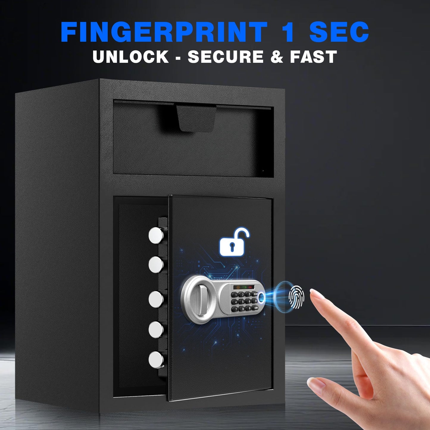 TOTOY 5.0 Cu Ft Fireproof Biometric Deposit Drop Safe- Steel Drop Slot Lock Box, Fingerprint & Digital Keypad Key Lock, External Type-C Backup, Business Safety Box for Cash Money Security