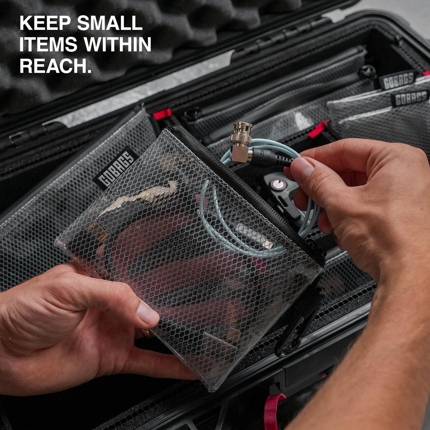GOBAGS Air Production Multi‑Size Clear Zipper Pouch (4‑Pack) – Cable Organizer & Travel Gear Bag for Electronics, Camera Accessories, Tool Pouch & Small Tech Storage