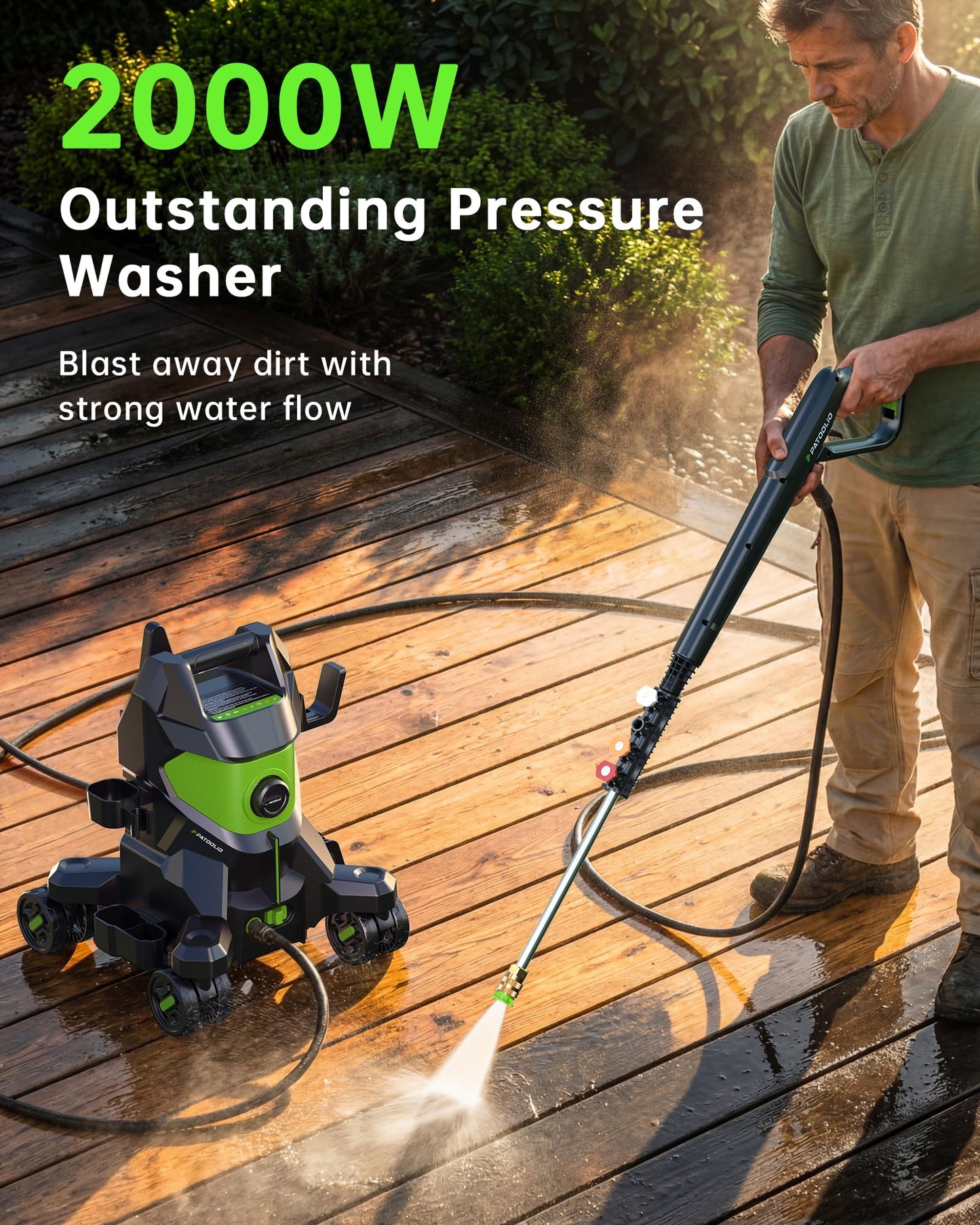 Pressure Washer, Power Washers with 4 Lockable Wheels,High Pressure Washers with Anti-tip Design, Foam Cannon for Cars/Fences/Driveways/Home Cleaning