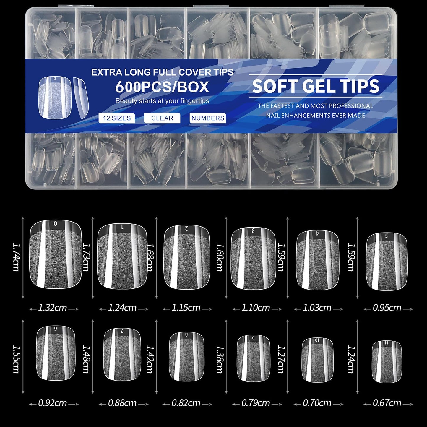AddFavor 600pcs Short Square Nail Tips, Soft Gel Nail Tips x Clear Fake Nails Full Cover Acrylic Nails Tips for Extension Nail Manicure Salon Home DIY