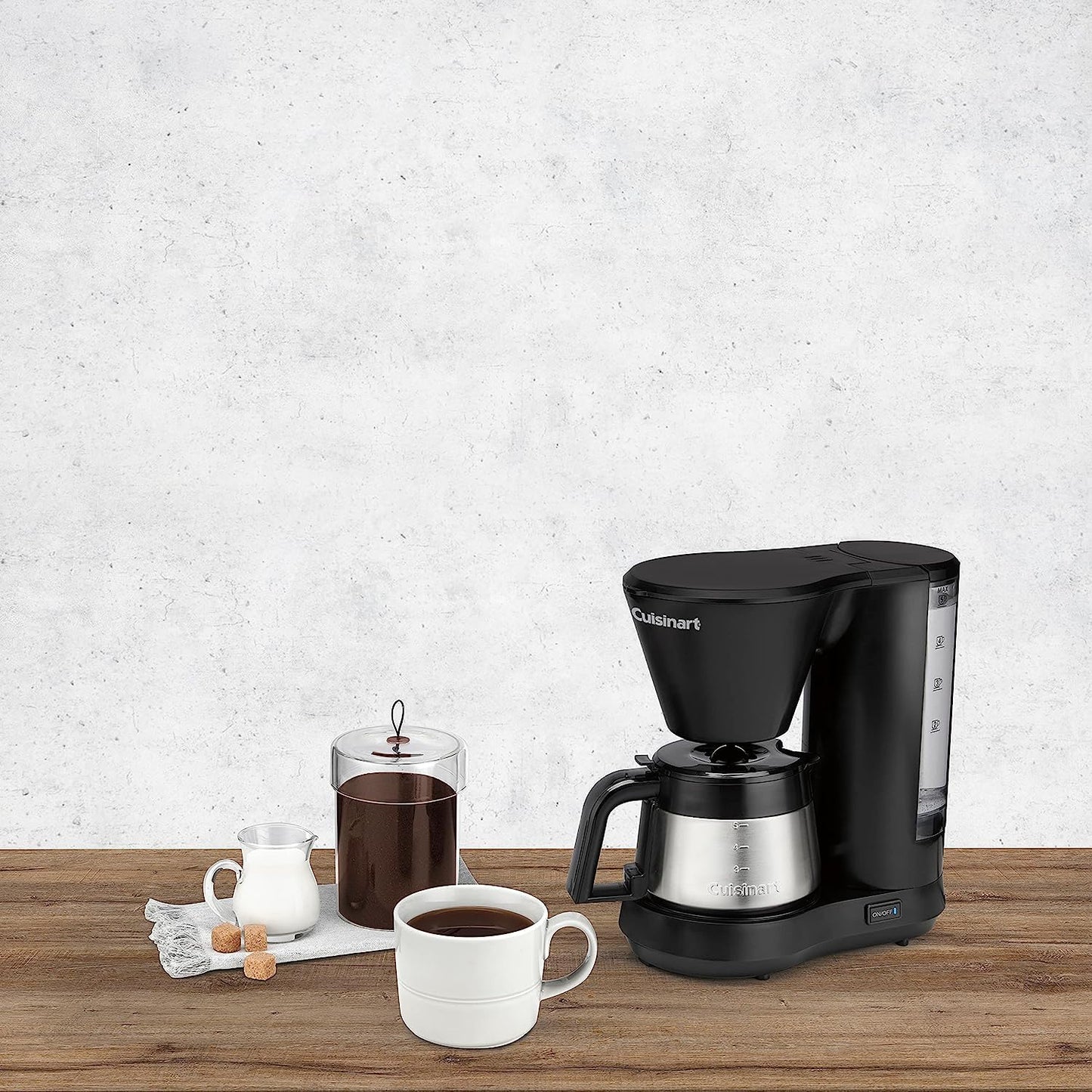 Cuisinart 5-Cup Coffee Maker with Stainless Steel Carafe, Coffee Machine with Removable Water Reservoir, Charcoal Water Filter, 30-Minute Keep Warm, and Brew Pause, DCC-5570NAS, Stainless Steel