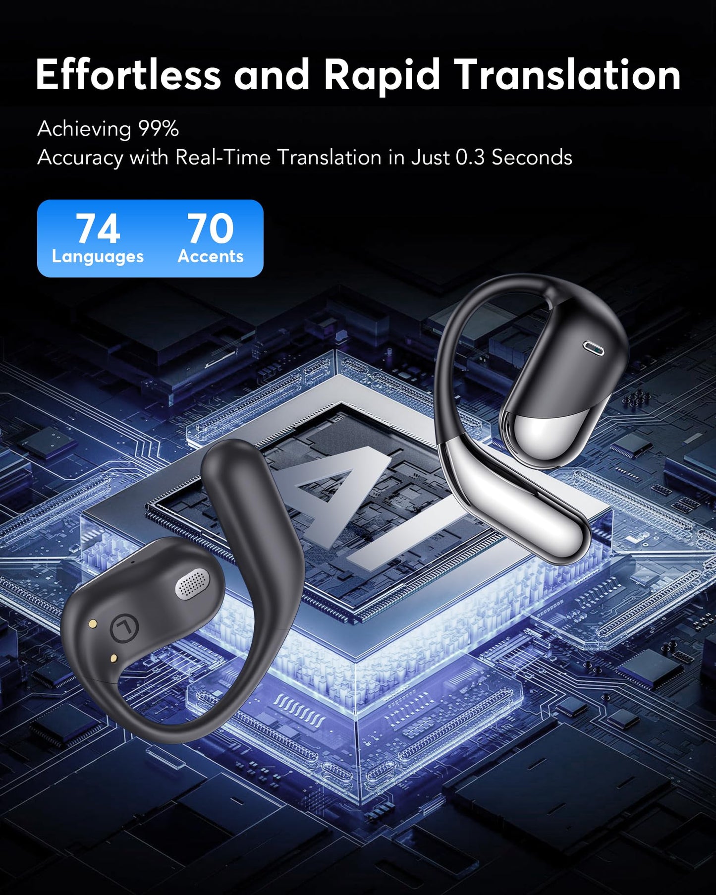 AI Translation Earbuds Real Time, 3-in-1 Translator Earbuds 144 Languages & Accents, Audifonos Traductores Inglés Español,Open Ear Wireless Headphones with Charging Case fit iOS & Android