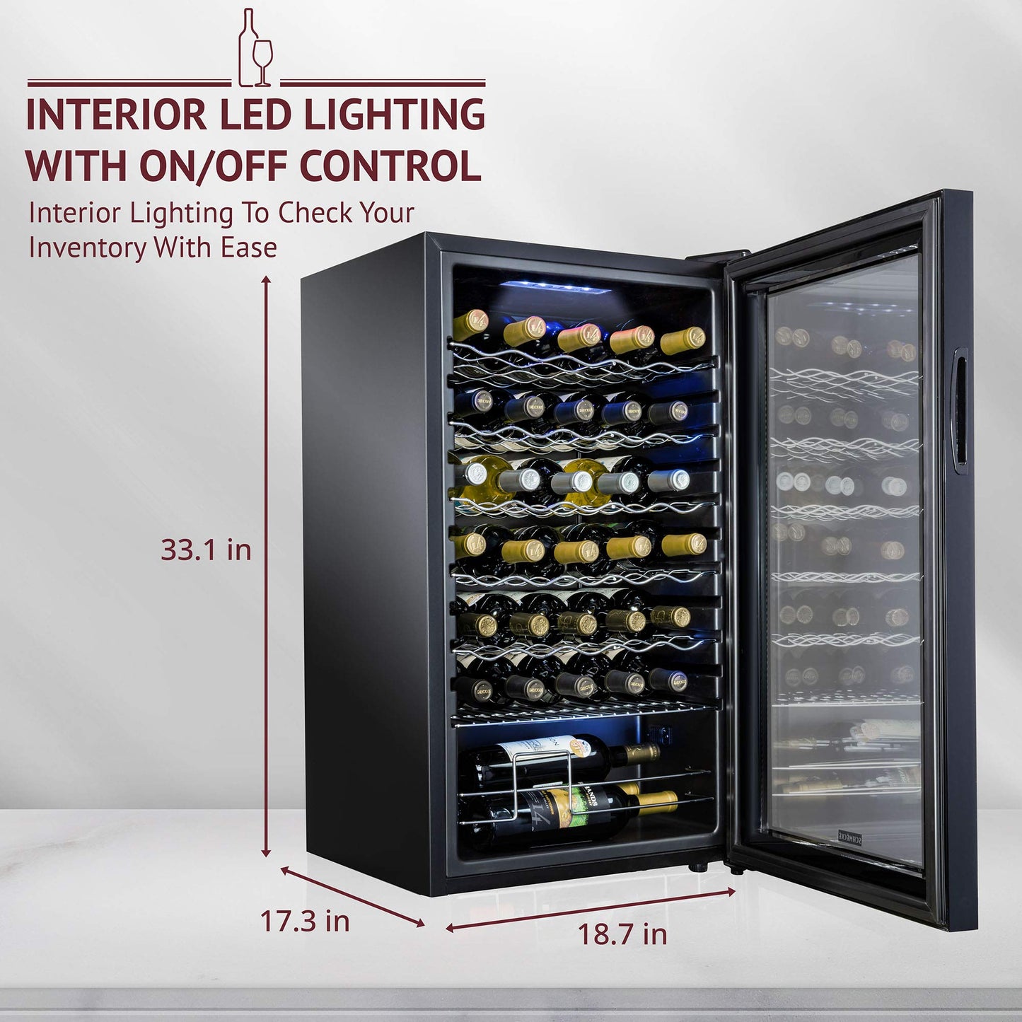 Schmecke 34 Bottle Compressor Wine Cooler Refrigerator w/Lock | Large Freestanding Wine Cellar | 41f-64f Digital Temperature Control Wine Fridge For Red, White, Champagne or Sparkling Wine - Black