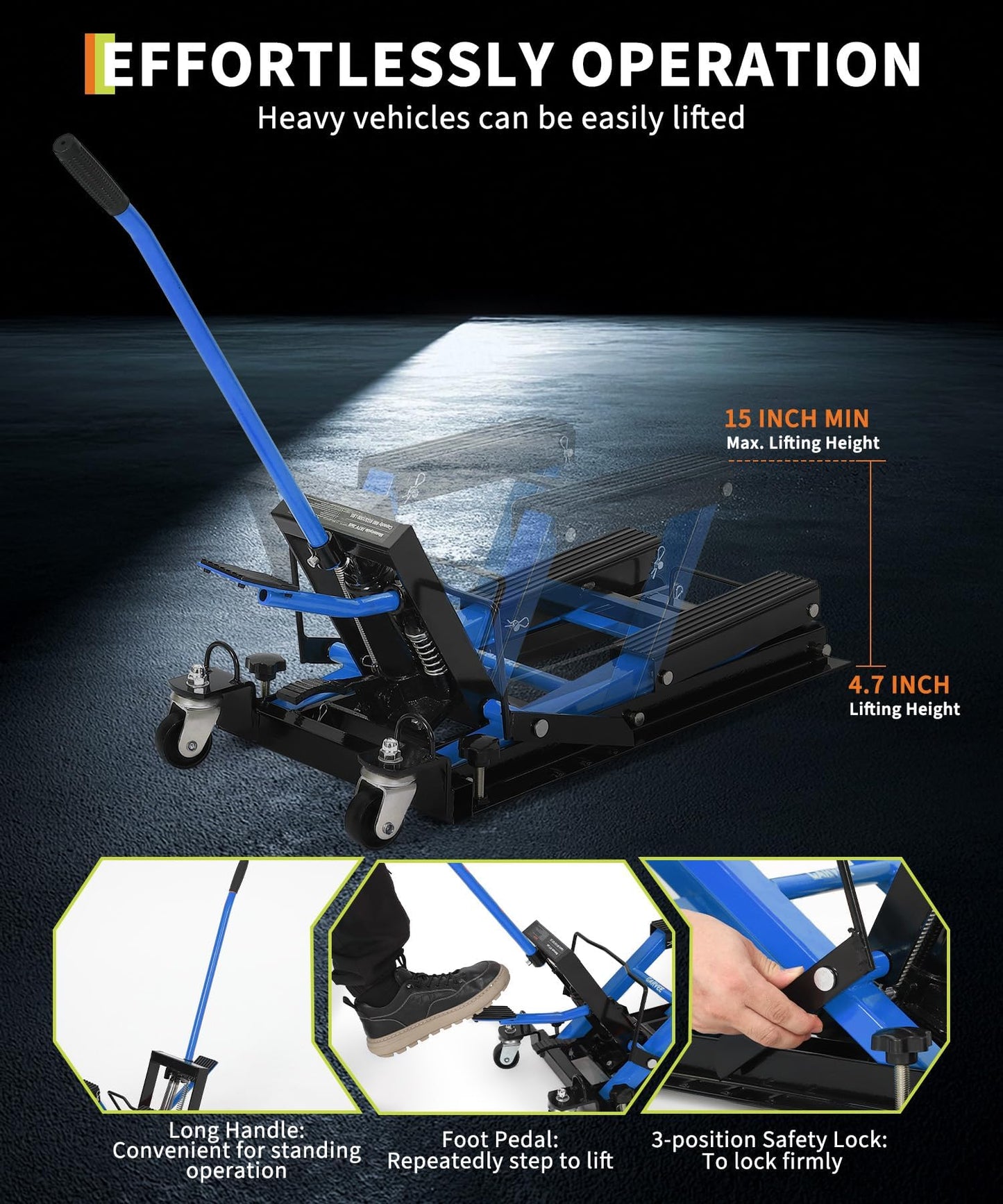 Garvee Motorcycle Jack, 1500 Lbs Hydraulic Motorcycle Lift Jack, Adjustable Height 4.53" To15.35, Heavy-Duty Steel ATV Lift Stand Scissor Jack for Motorcycles, Dirt Bikes, ATVs