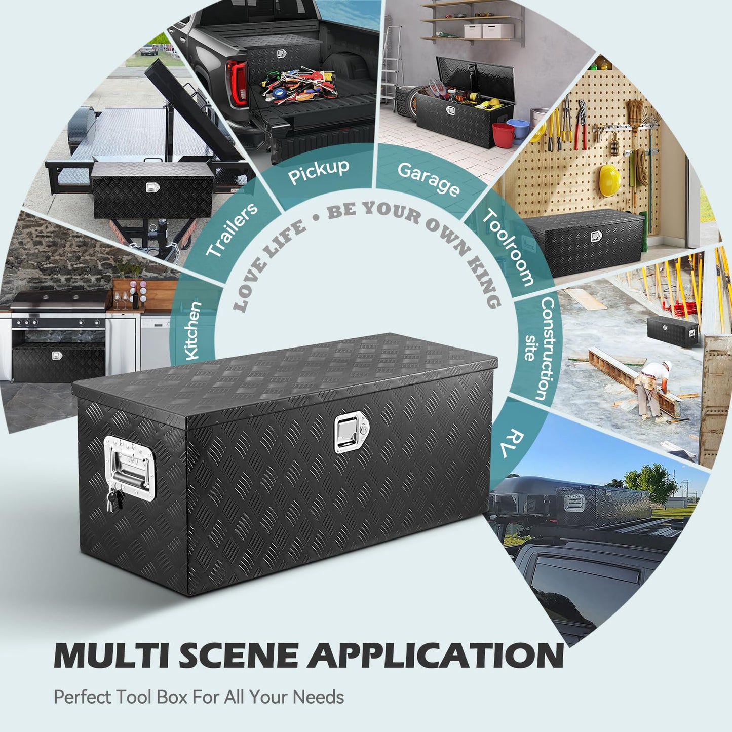 KING CHAO FOO 39" Lx15 Wx14 H Aluminum Tool Box, Heavy Duty Truck Bed Toolboxes with 2 PCS Keys, Upgraded Widest Tool Box Used for Truck Bed Storage,Trailers,Pickup,RV, All-Weather Use