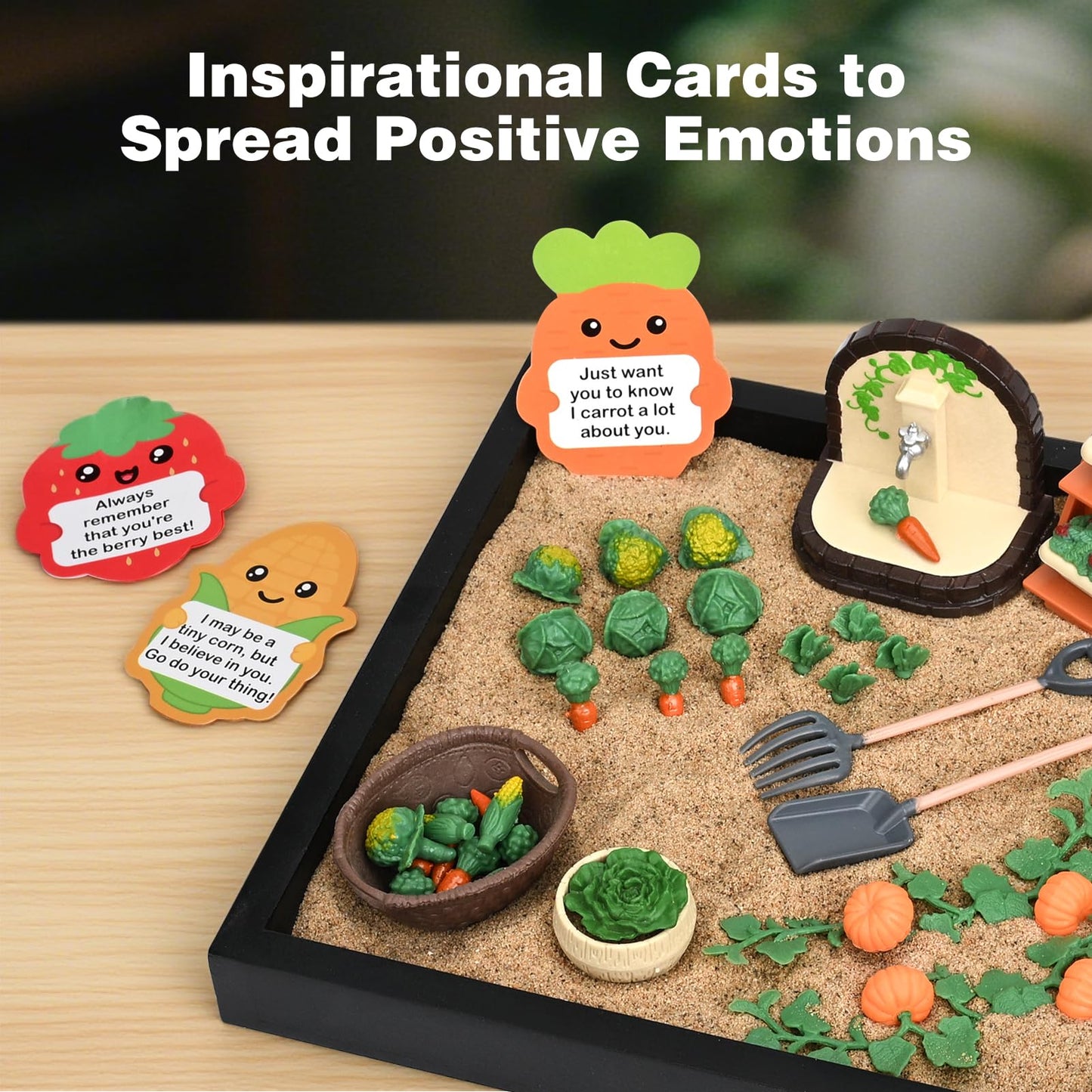 Dreamon Zen Garden for Desk, Mini Veggie Zen Sand Garden for Sandbox with Vegetable, Plants and Gardening Tools, Sand Tray Therapy Kit with 56 Accessories, Fidget Stress Relief Toys Novelty Gift Idea