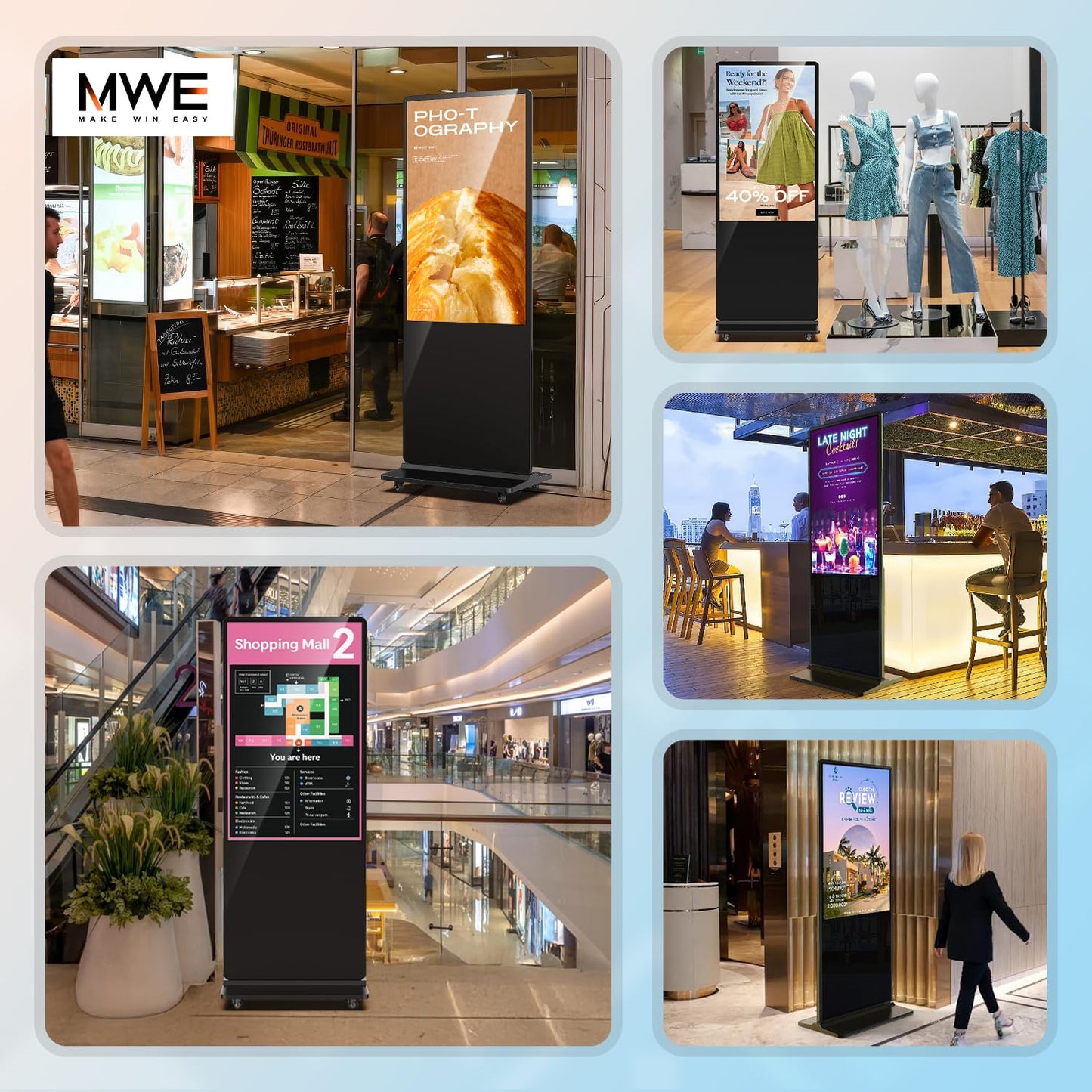 MWE 55 Inch 4K Digital Signage Display Kiosk, LCD Screen Indoor Floor Standing Advertising Displays, Android System Commercial Totem with Custom Service, Vertical Poster with Auto Media Player