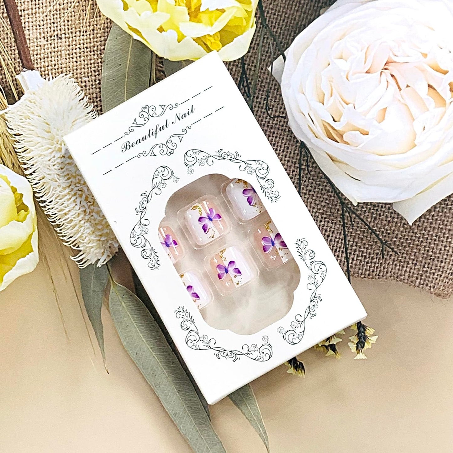 FIEONCIY Press on Toenails with Designs Acrylic Fake Nails for Toe Artificial False Nails with Charms Glue on Toe Nails for Spring Summer Stick on Toenails for Women Girls(JZ061)