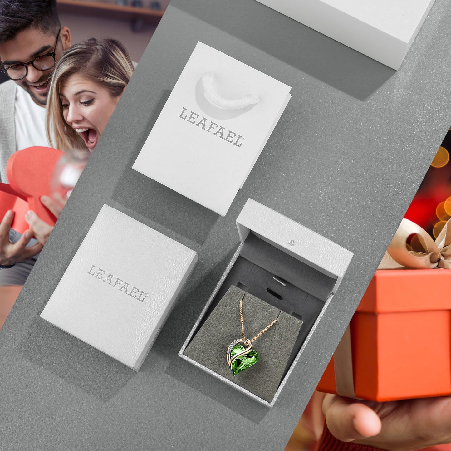Leafael Gifts for Women Rose Gold Plated Necklaces: Heart Fern Green Crystal, August Birthstone, Hypoallergenic Chain (18"+2"), Birthday Jewelry for Mom, Wife, and Girlfriend