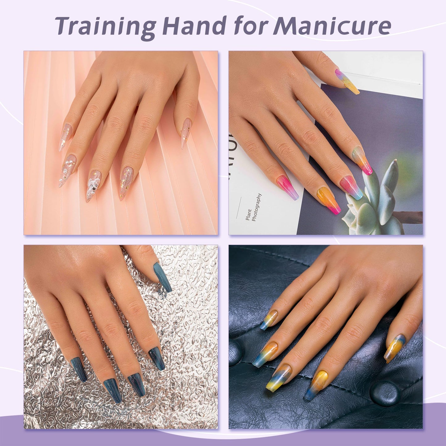 Veikmv Practice Hand for Acrylic Nails,Realistic Silicone Mannequin Hand with Flexible Fingers for Acrylic Nails, Gel Polish Training, Complete Nail Art Beginner Set with Brush & File