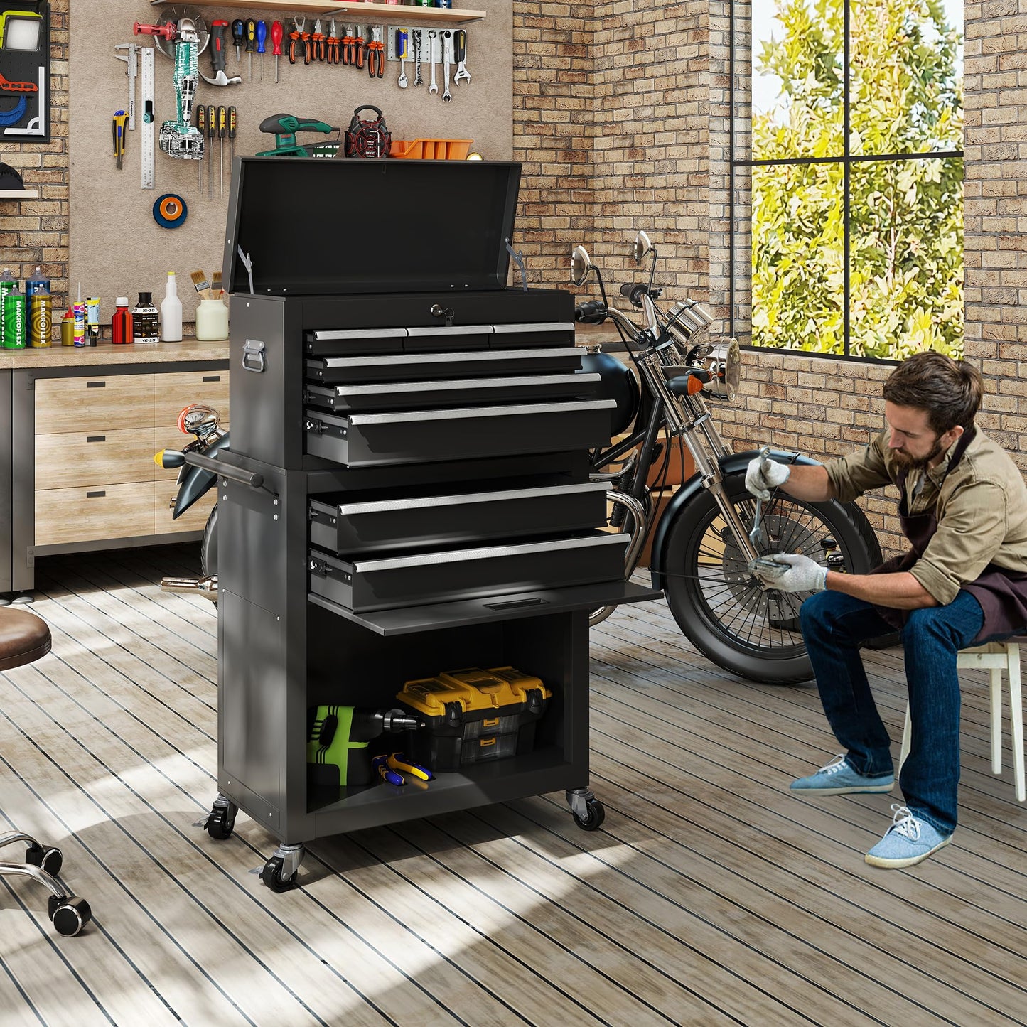 HOWSVN Tool Chest, 8 Drawers Rolling Tool Cabinet, Removable Cabinet Storage Tool Box with Hooks and Liners,Universal Lockable Wheels, Metal Tool Storage Cart, Tool Box for Garage, Workshop