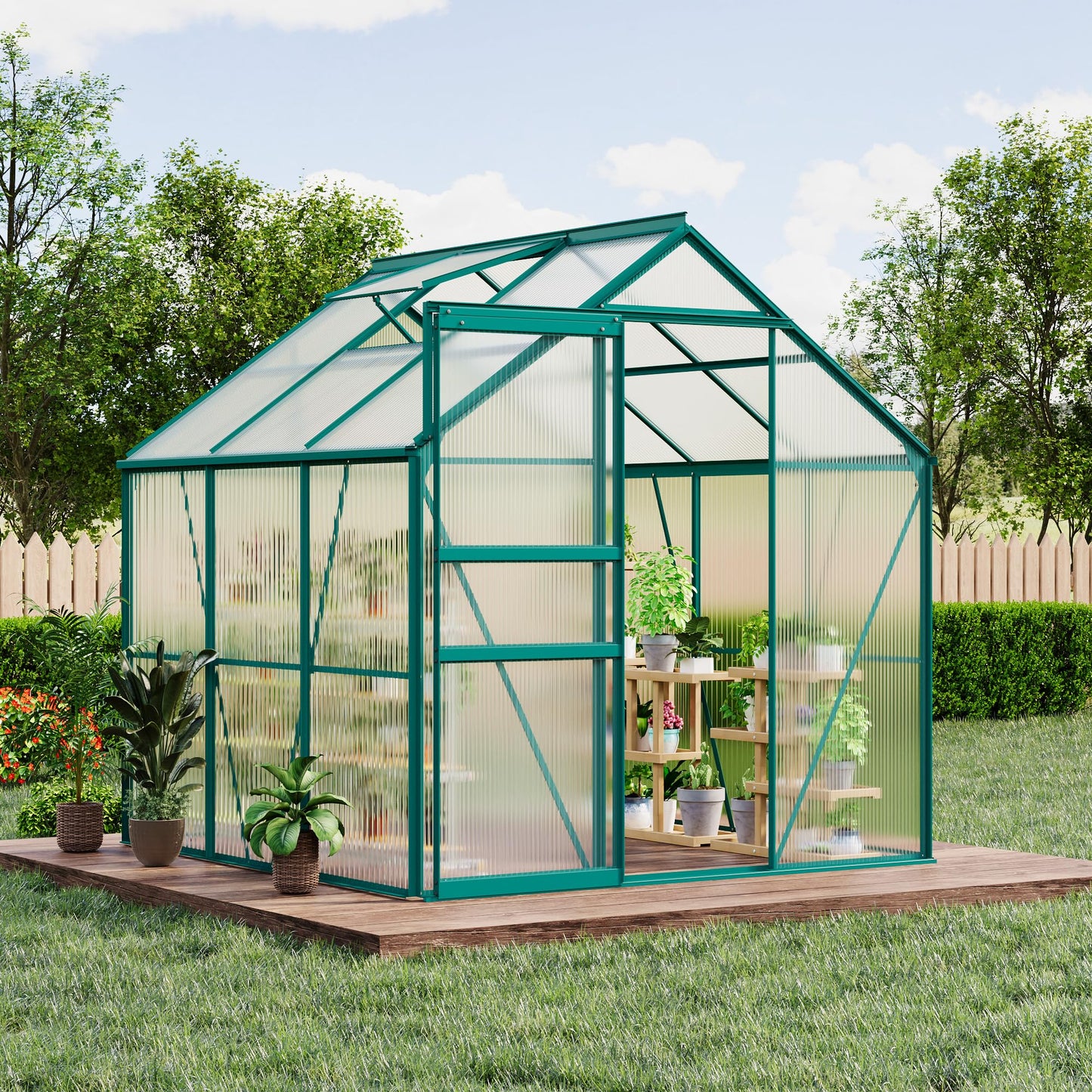 GarveeHome 6 x 6 FT Polycarbonate Greenhouse, Winter Greenhouses for Outdoors with Aluminum Frame, Sliding Door, Adjustable Roof Vent, Backyard Green Houses, Patio Garden, Green