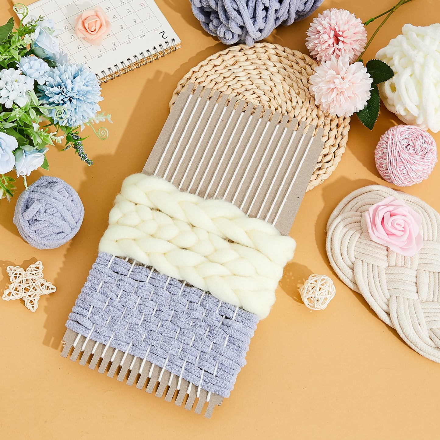 Pajean 24 Pack Cardboard Weaving Looms Weaving Wide Notch Loom Boards Loom for Beginners Knitting Sewing Crochet Basket Jewelry Arts Crafts, 6-1/2 x 13 Inch