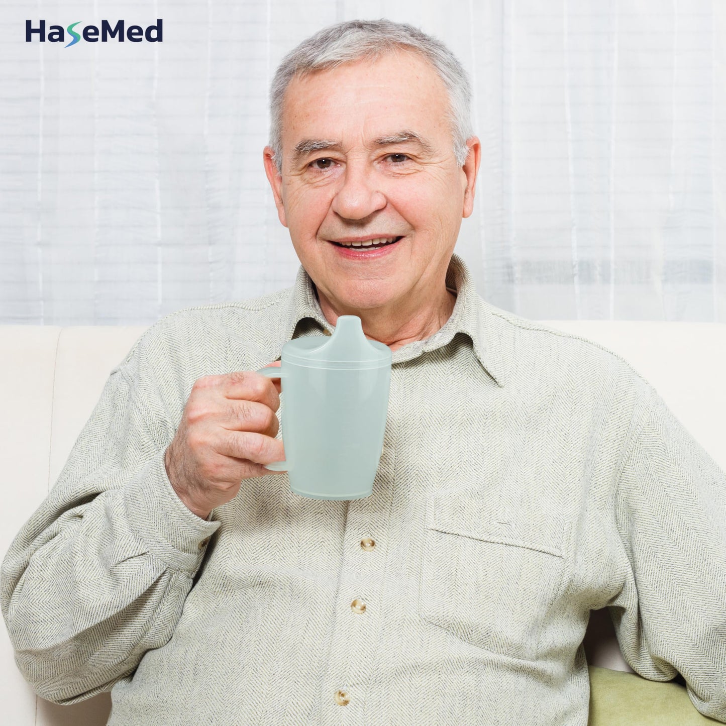 HaseMed Adult Sippy Cup with Easy-Grip Handle & Spout Lid, 8.5 oz – Lightweight & Spill-Resistant Mug for Seniors & Adults, Use for Cold Beverages, Travel & Home - 1 Pack