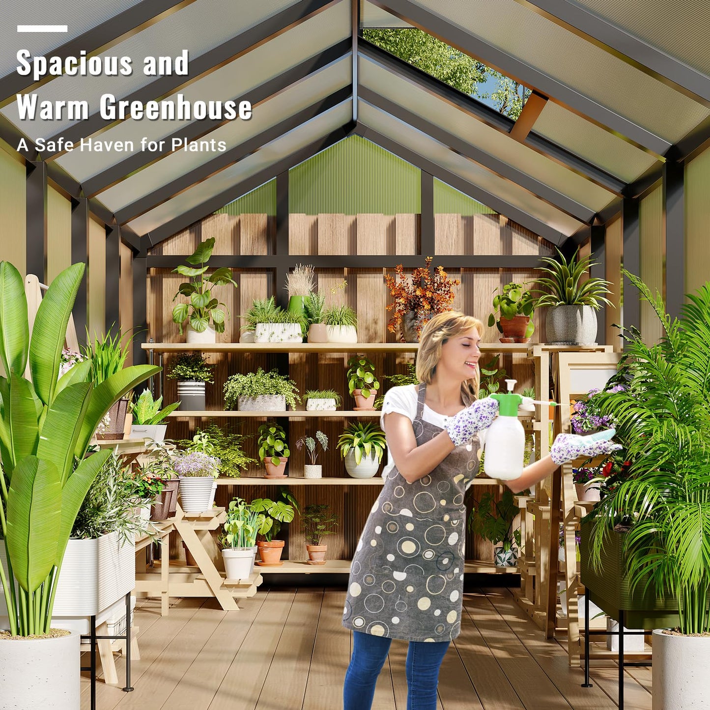 6x10 FT Greenhouse, Easy Assembly Aluminum Polycarbonate Greenhouses for Outdoors with Roof Vent, Large Aluminum Walk-in Greenhouse for Sunroom Patio, Backyard, Garden, Sliding Lockable Door, Black